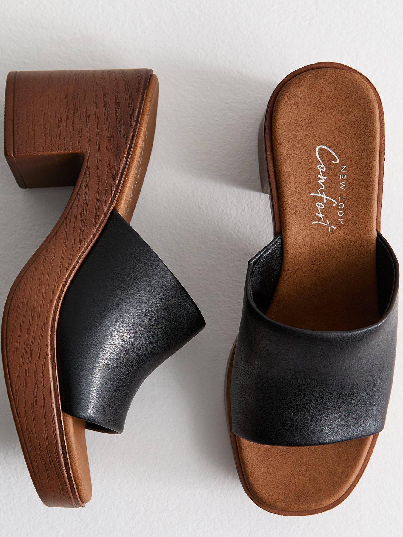 Image 3 of 6 of New Look Faux Leather Strap Platform Mules - Black
