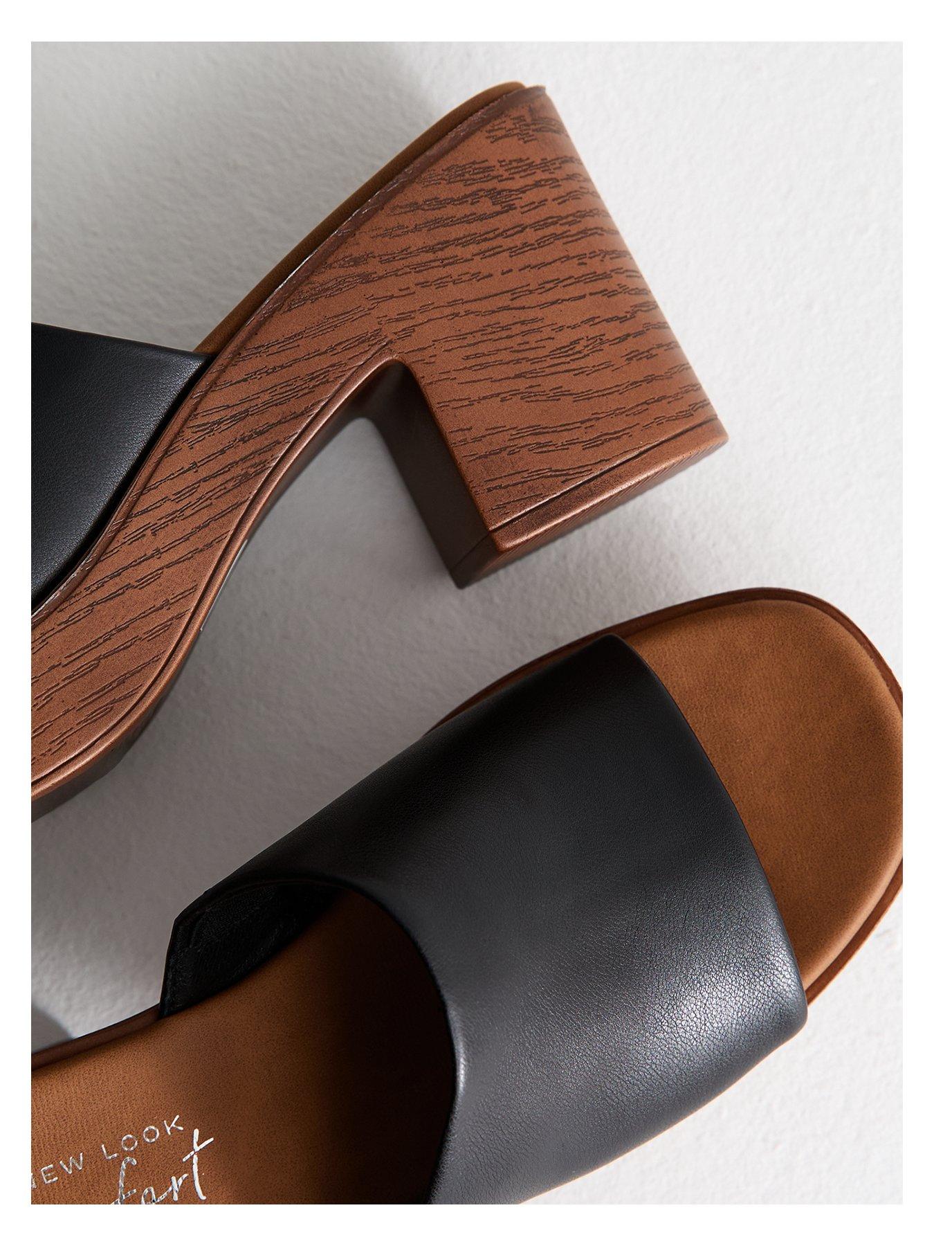 Image 4 of 6 of New Look Faux Leather Strap Platform Mules - Black
