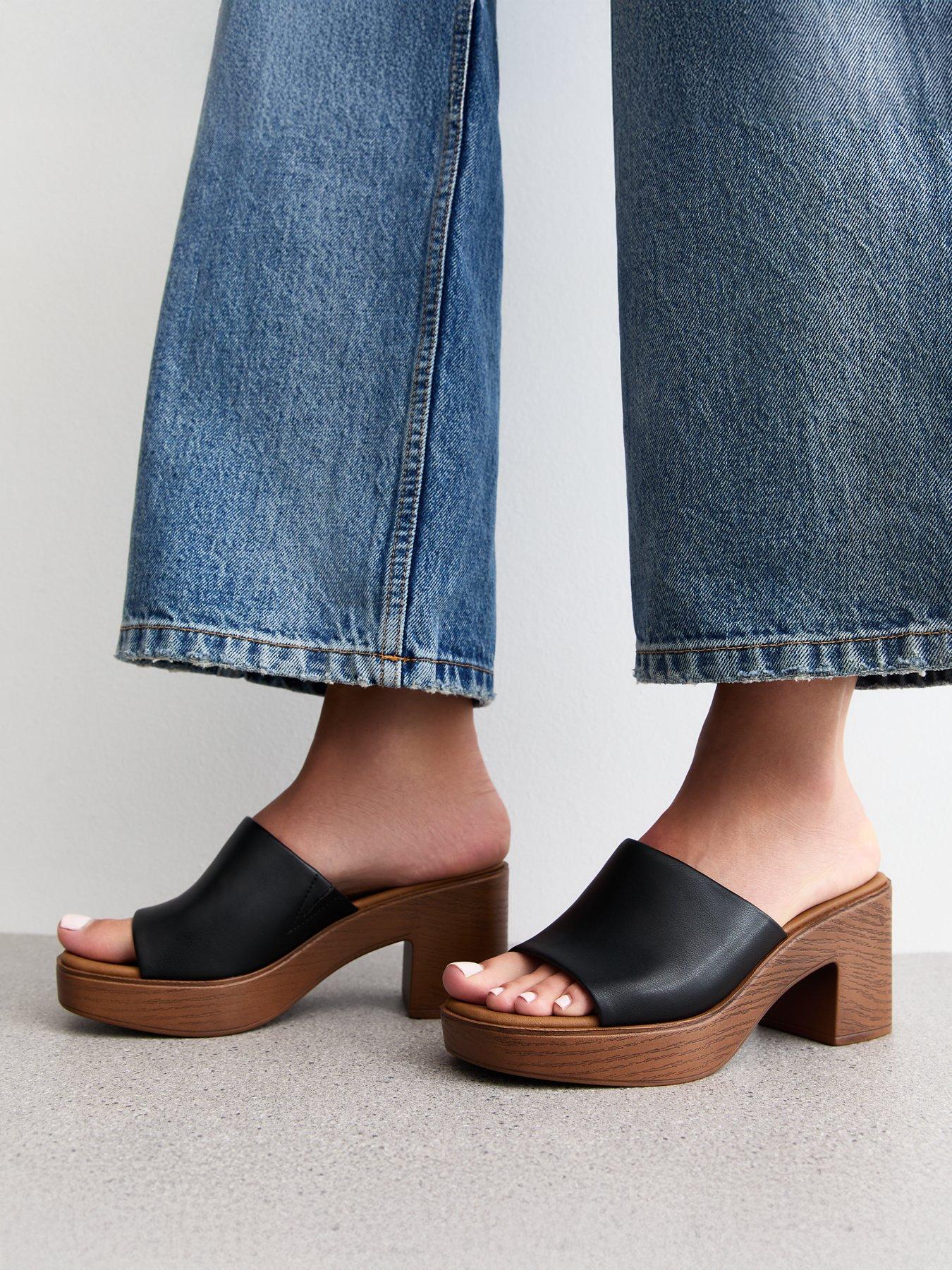 Image 5 of 6 of New Look Faux Leather Strap Platform Mules - Black