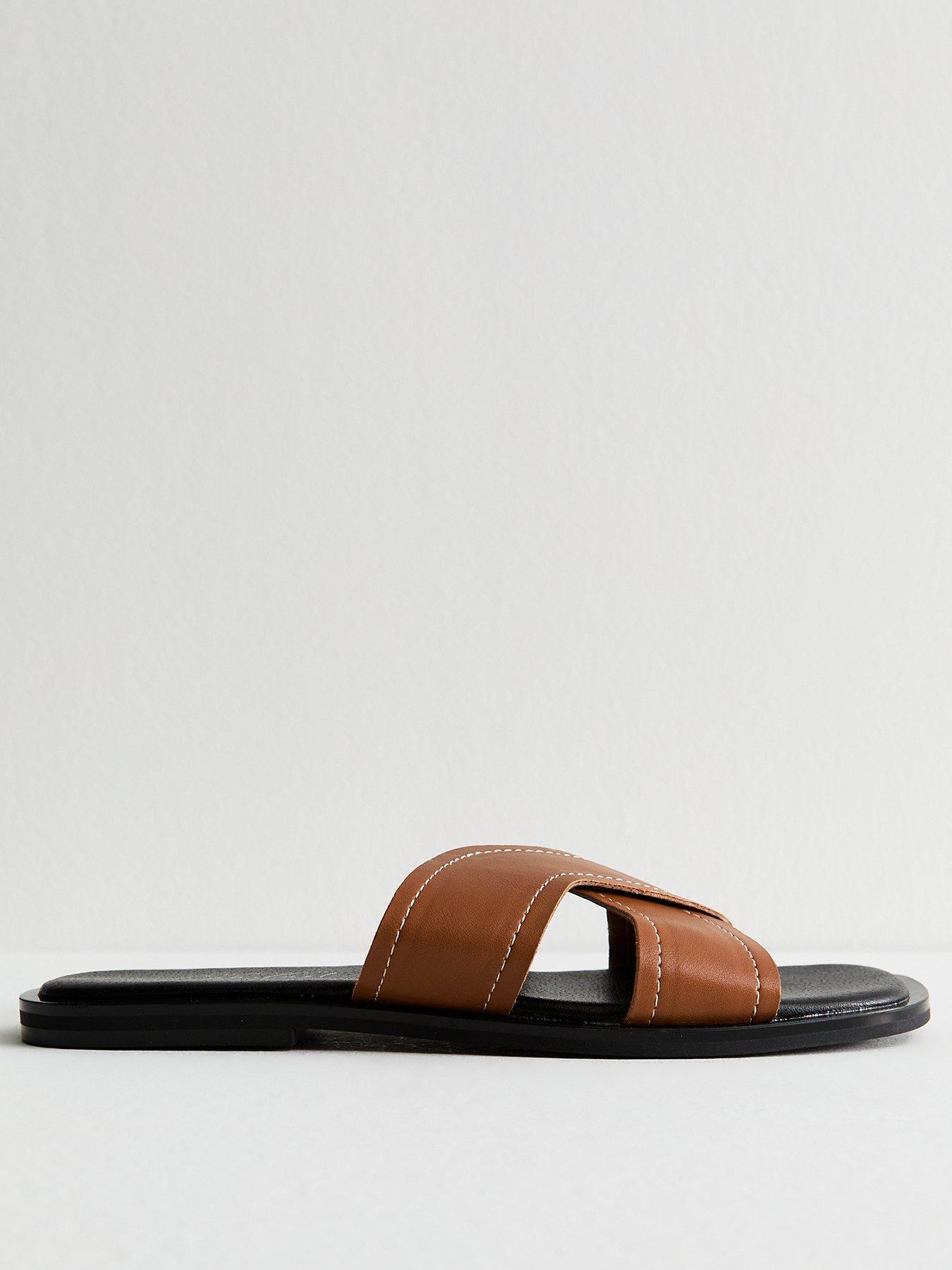 New Look Tan Faux Leather Crossover Strap Mule Sandals - Brown