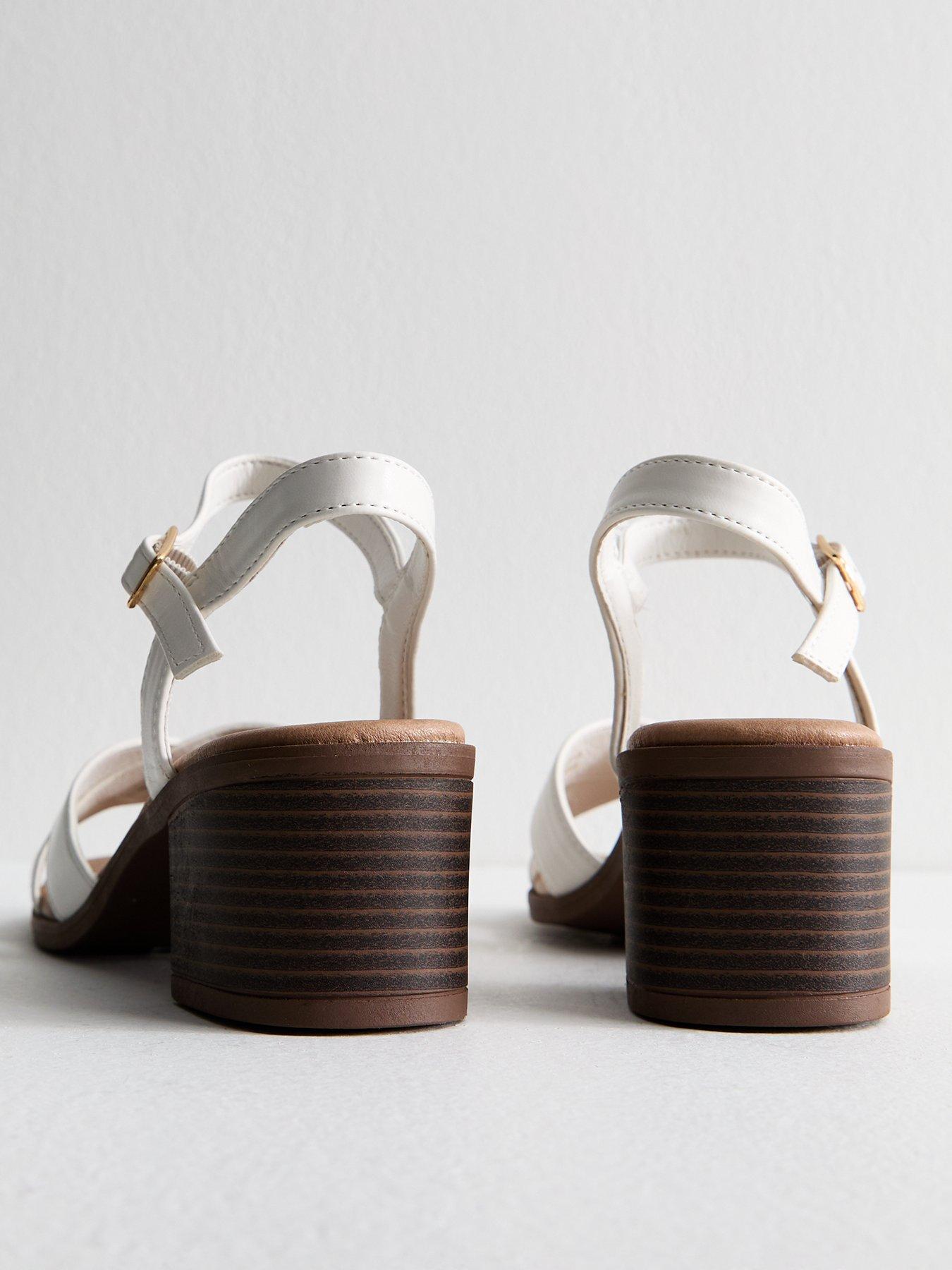 Image 3 of 5 of New Look White Faux Leather Crossover Strap Sandals