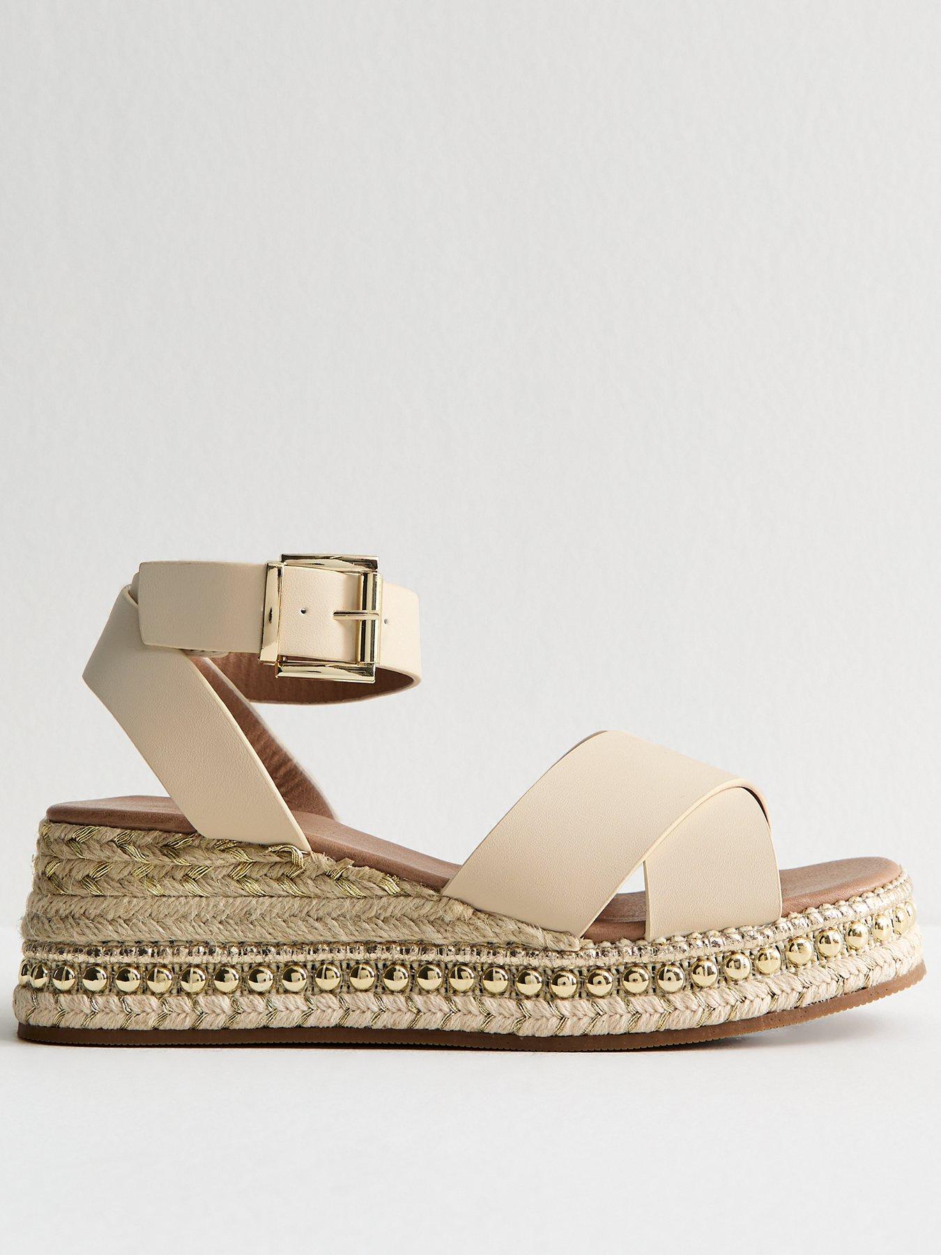 undefined Off White Faux Leather Flatform Sandals