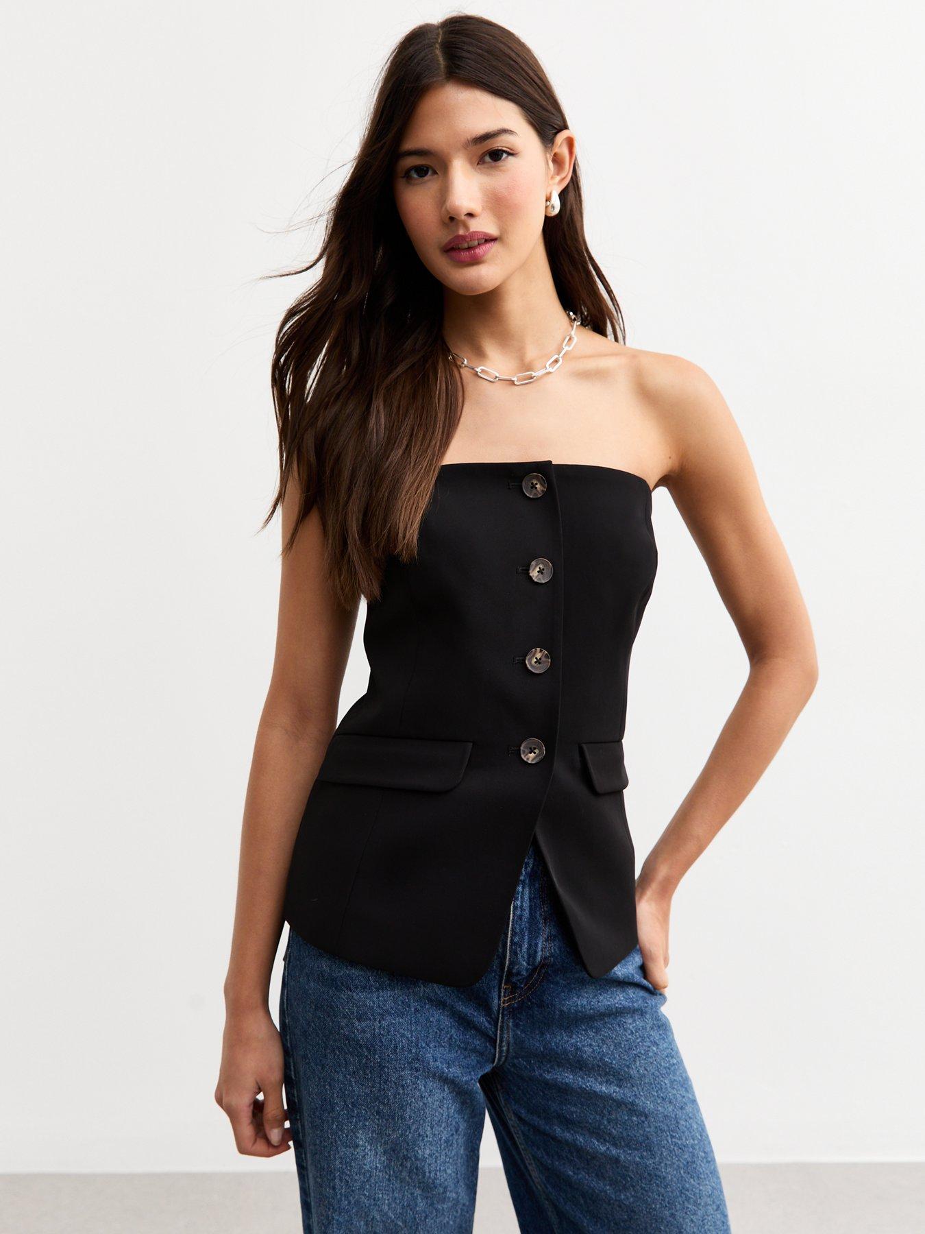 Image of New Look Black Button Front Bandeau Waistcoat