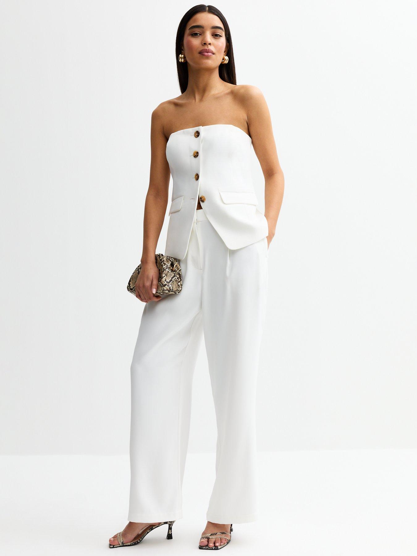 Image 1 of 5 of New Look White Straight Leg Tailored Trousers