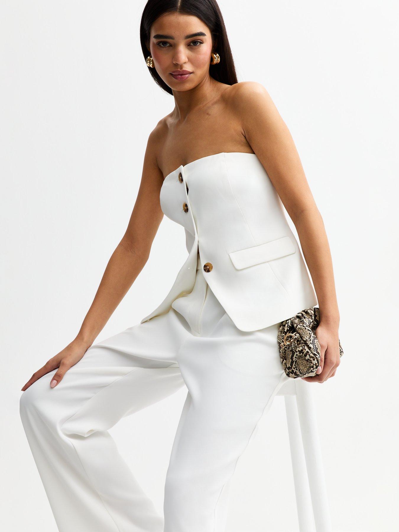 Image 4 of 5 of New Look White Straight Leg Tailored Trousers