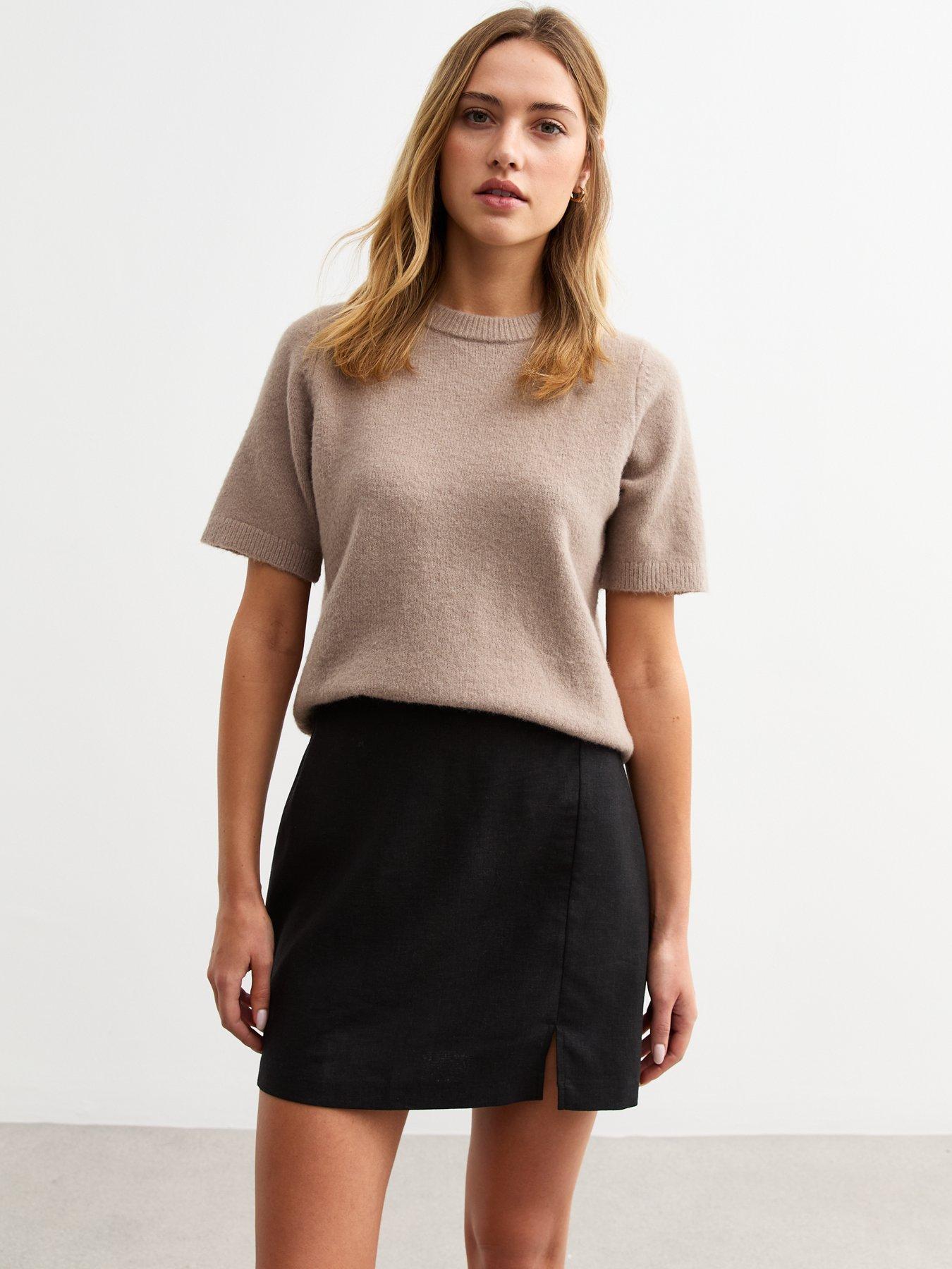 Image of New Look Black Soft Touch Linen Blend Pelmet Mini Skirt