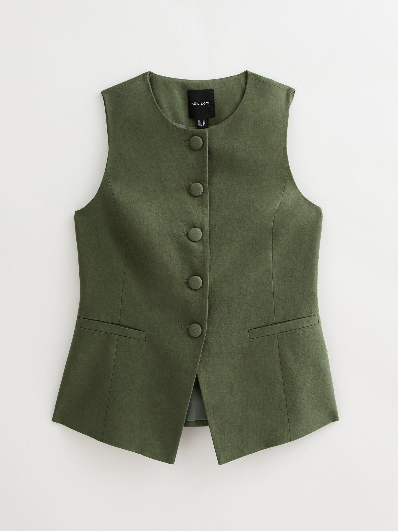 Image 6 of 6 of New Look Crew Neck Linen Blend Waistcoat - Khaki