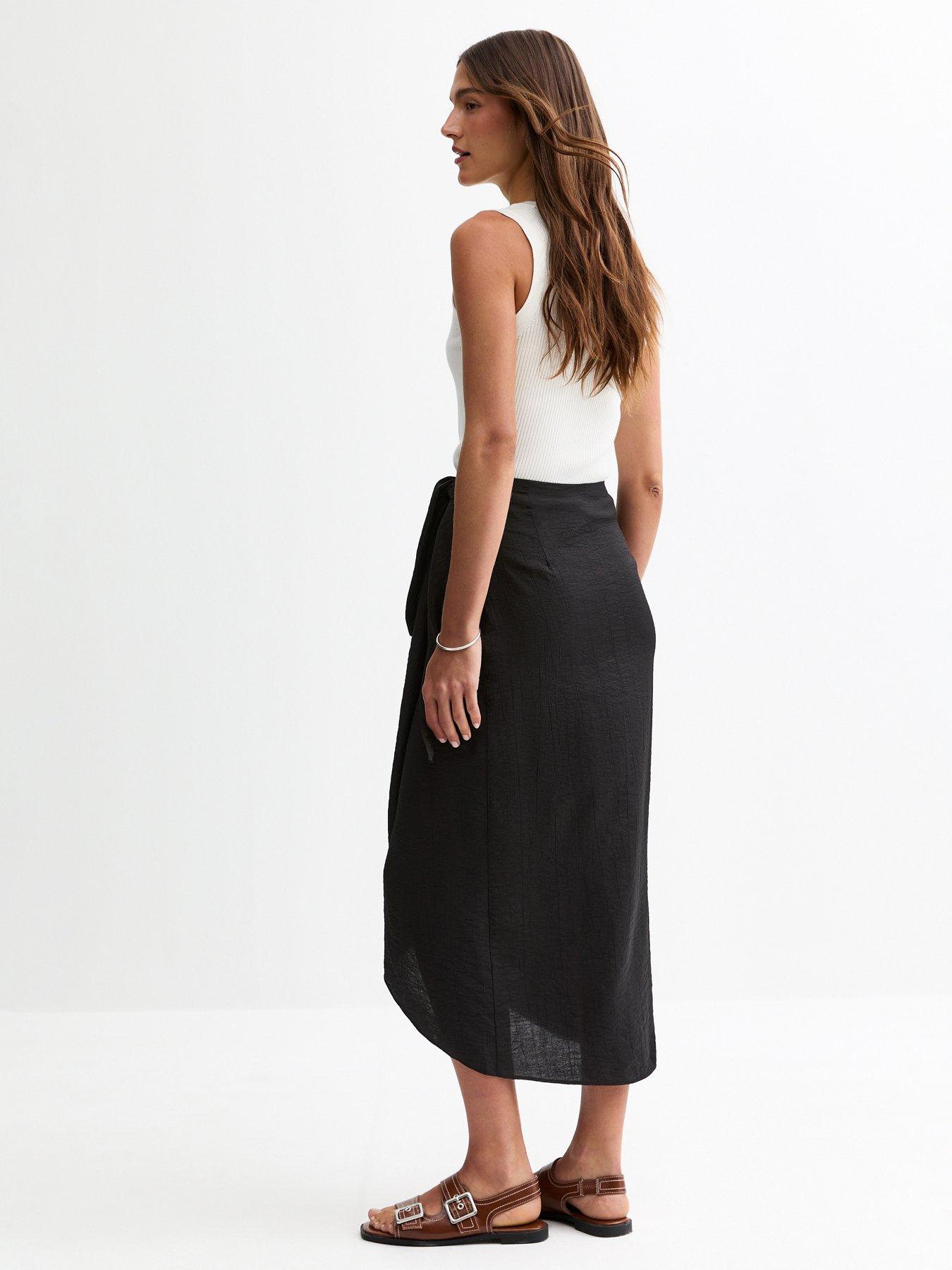Image 2 of 6 of New Look Black Crinkled Wrap Midi Skirt