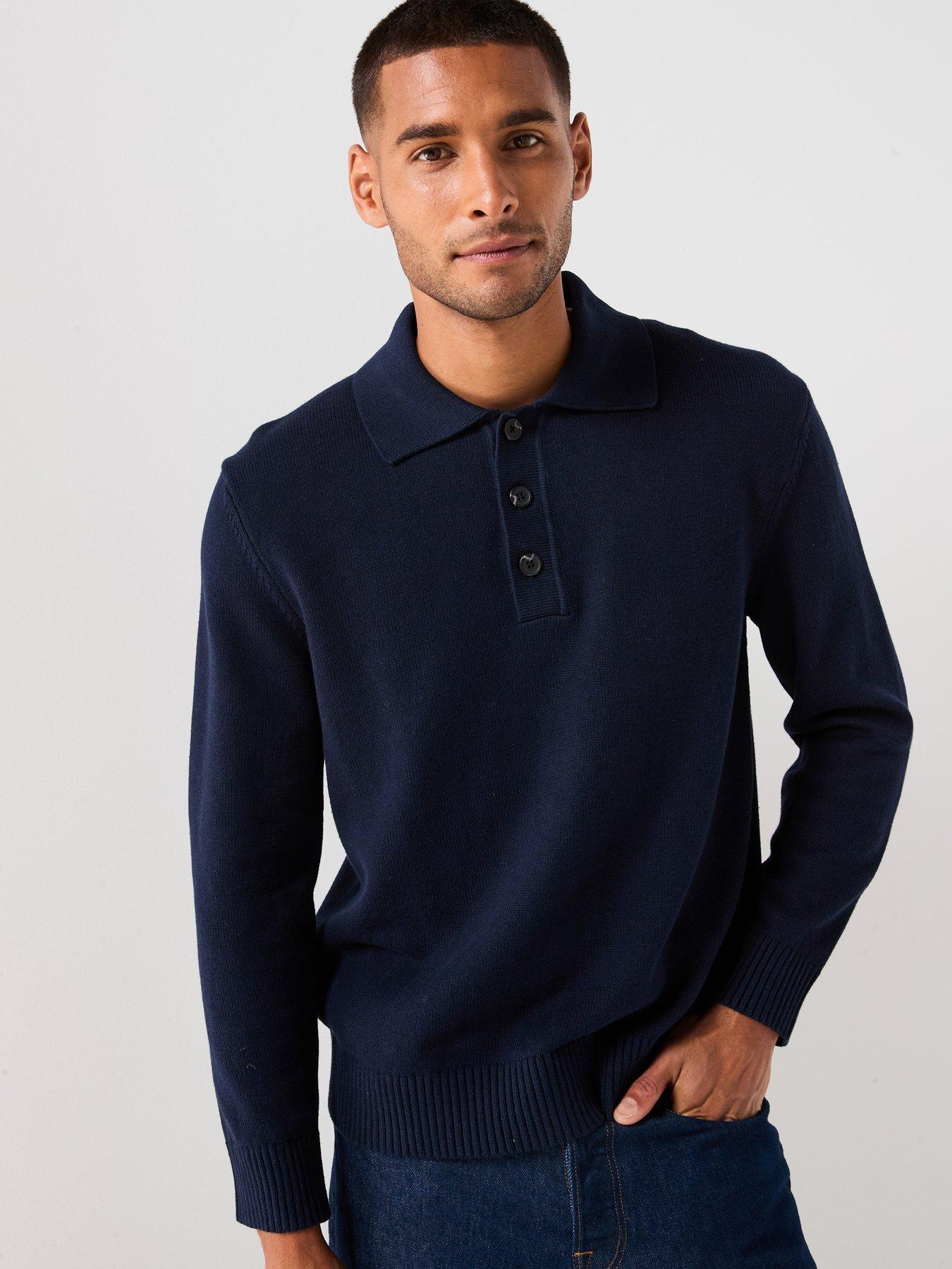 undefined Jakob Long Sleeve Relaxed Fit Polo Shirt - Navy