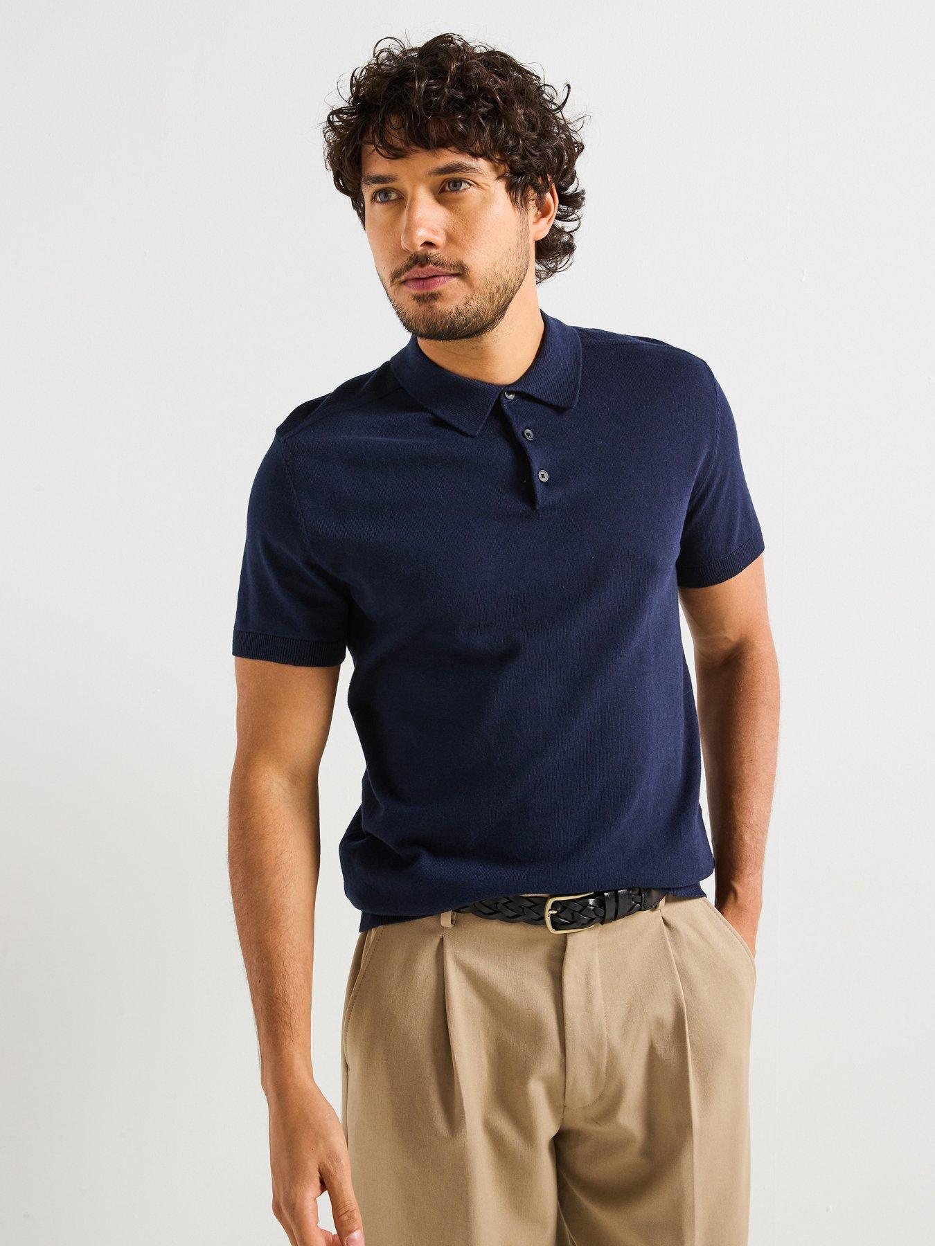 Image 1 of 4 of Selected Homme Berg Short Sleeve Knitted Polo - Navy