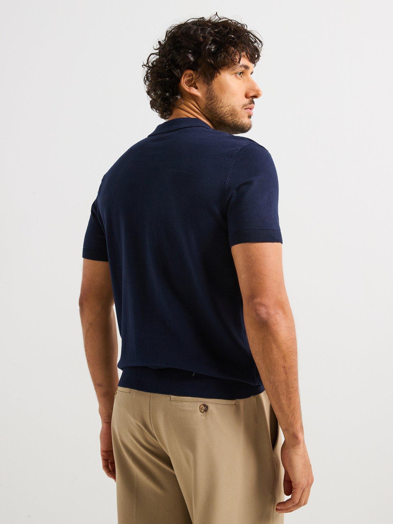 Image 2 of 4 of Selected Homme Berg Short Sleeve Knitted Polo - Navy