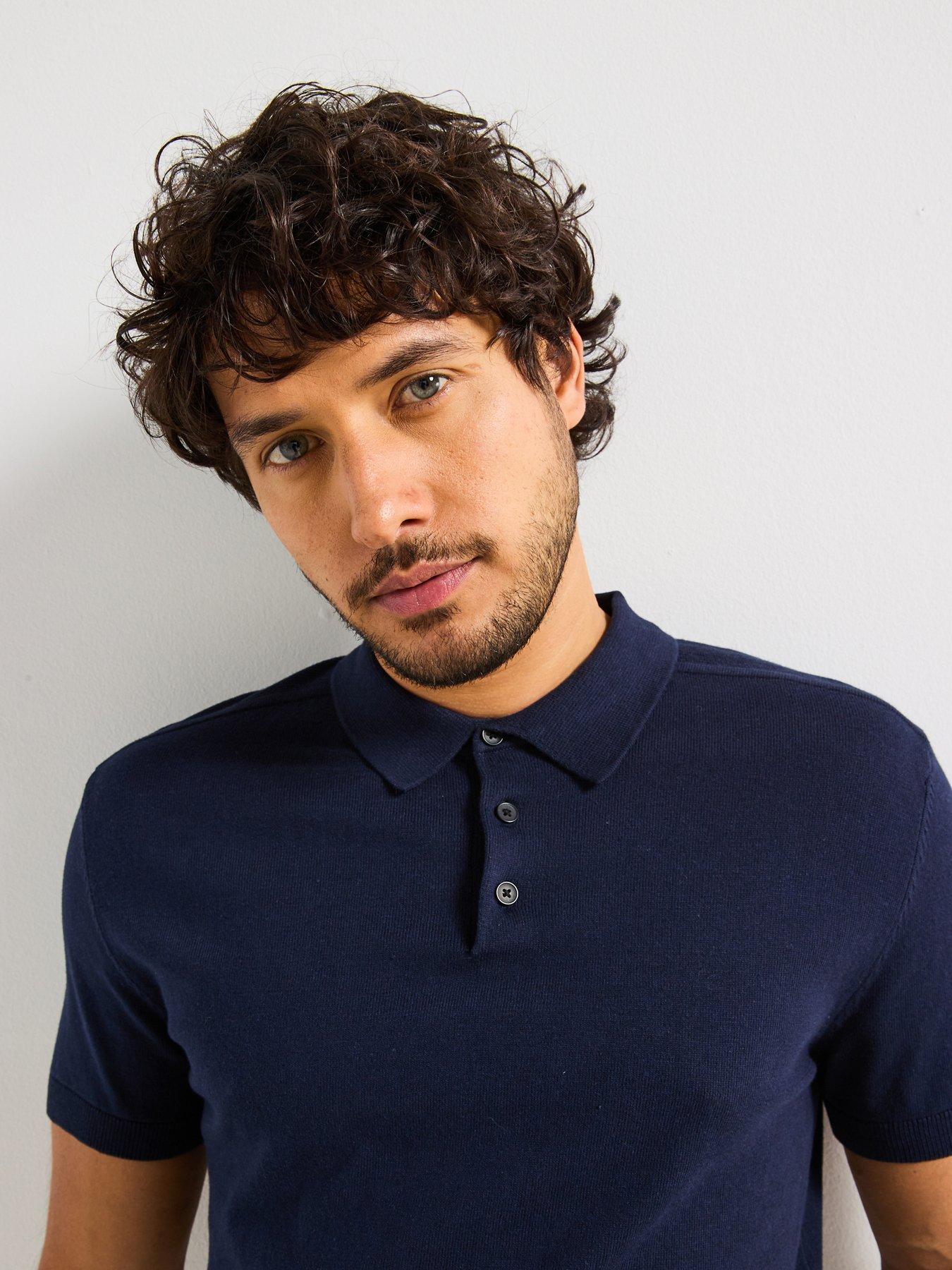 Image 4 of 4 of Selected Homme Berg Short Sleeve Knitted Polo - Navy