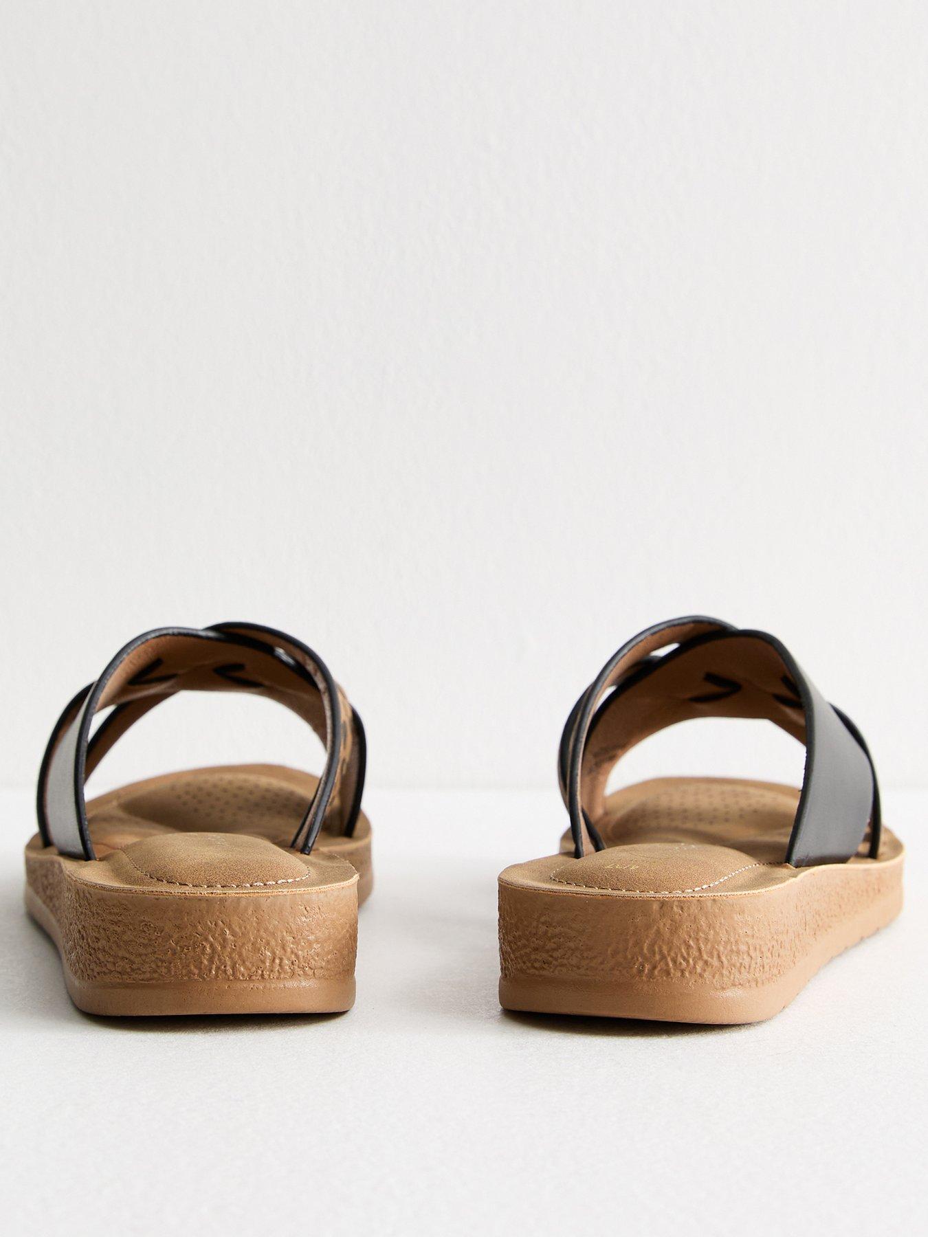 Image 3 of 6 of New Look Wide Fit Faux Leather Woven Strap Sandals - Leopard Print