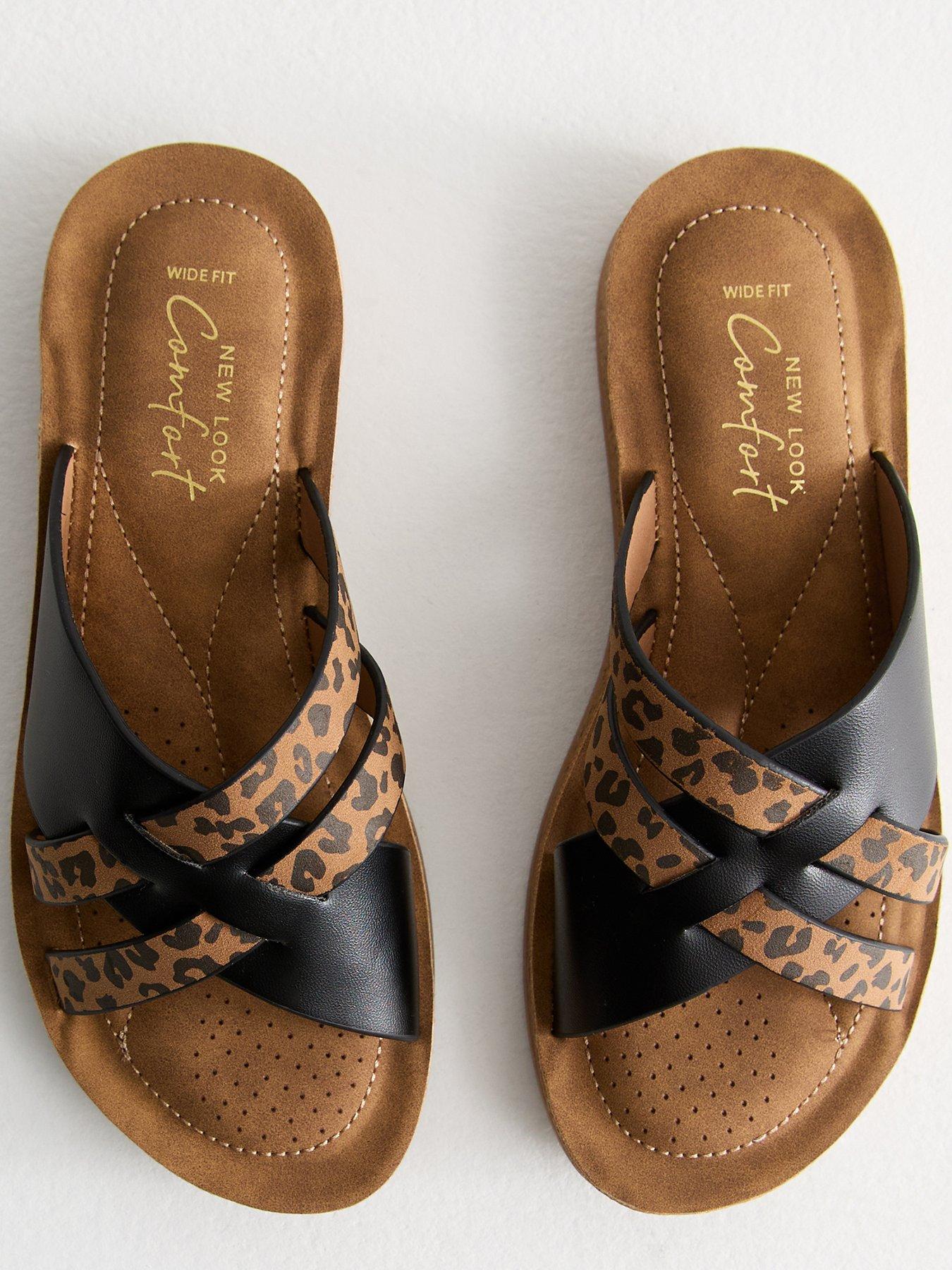 Image 4 of 6 of New Look Wide Fit Faux Leather Woven Strap Sandals - Leopard Print