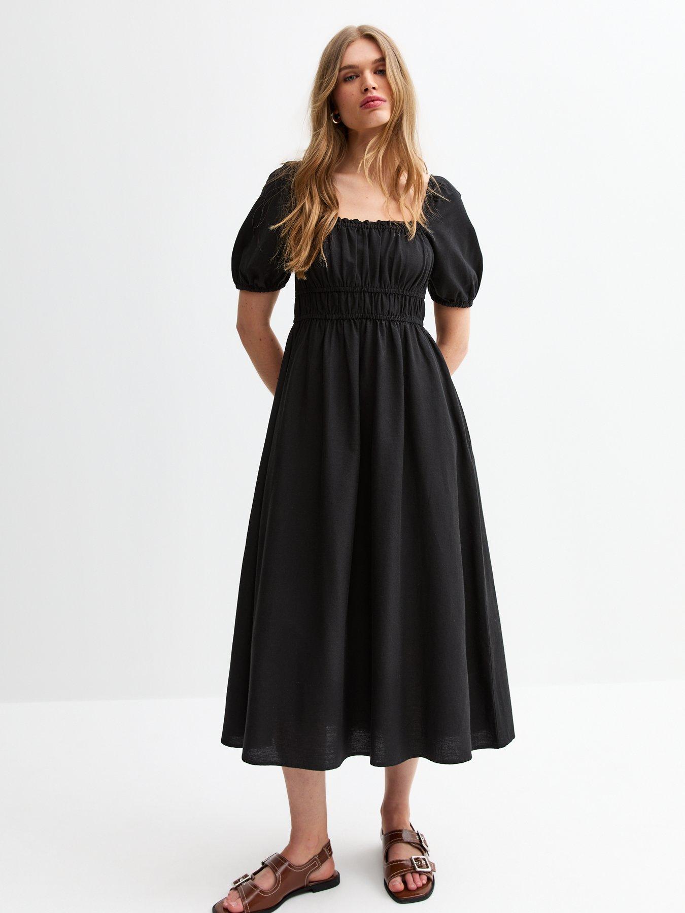 New Look Puff Sleeve Midi Dress - Black