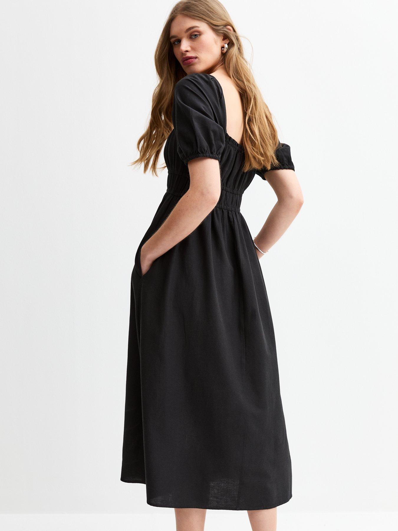 new-look-puff-sleeve-midi-dress-blackstillFront