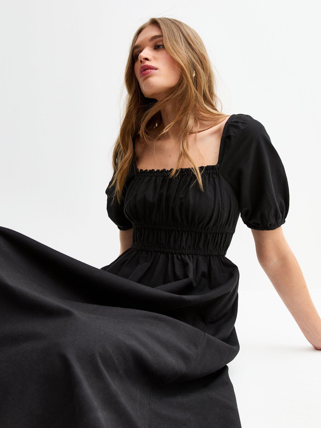 new-look-puff-sleeve-midi-dress-blackdetail