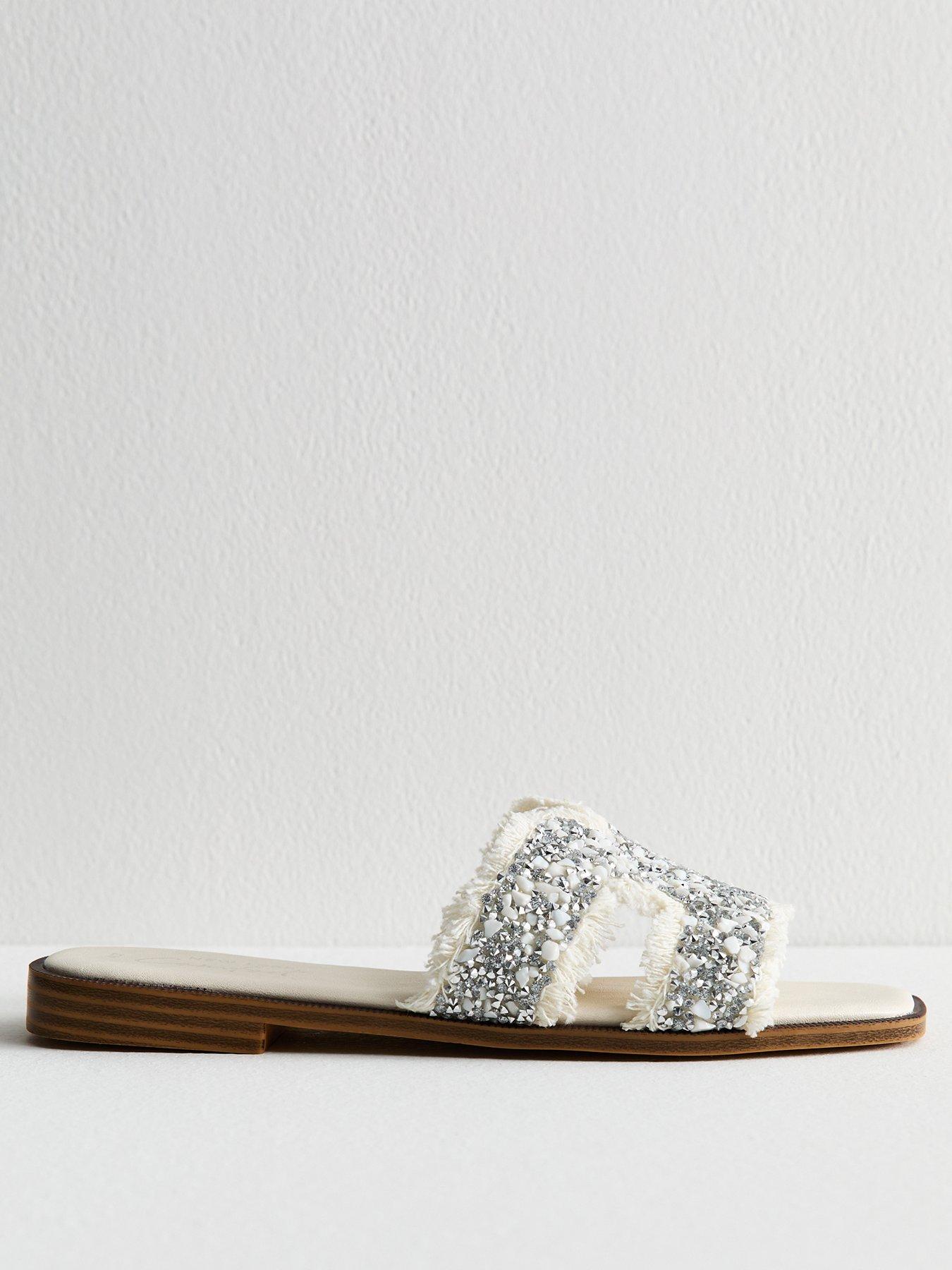 New Look Off White Embellished Strap Cutout Mules - Cream