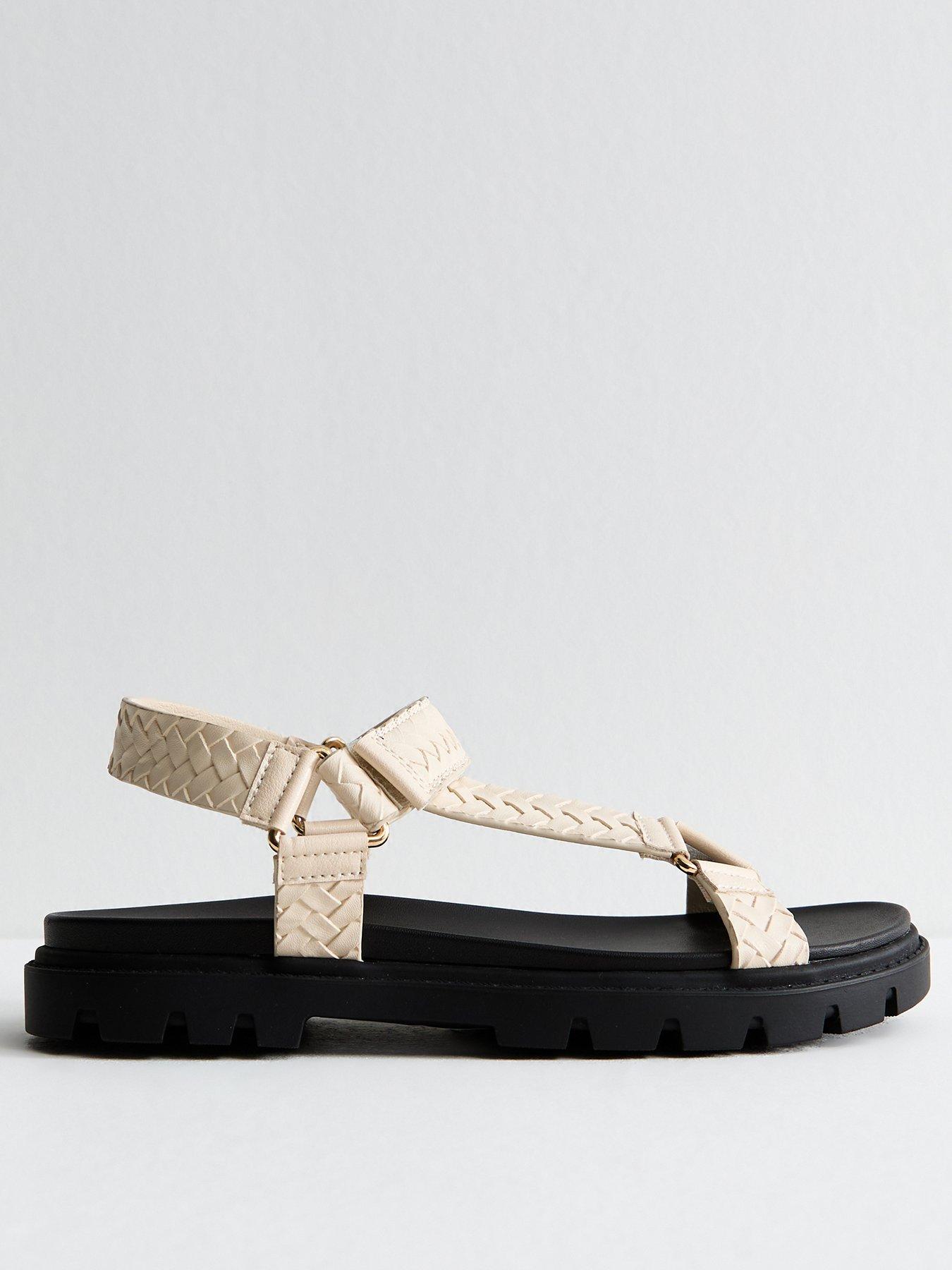 Image 1 of 6 of New Look Woven Strap Sandals - Off White