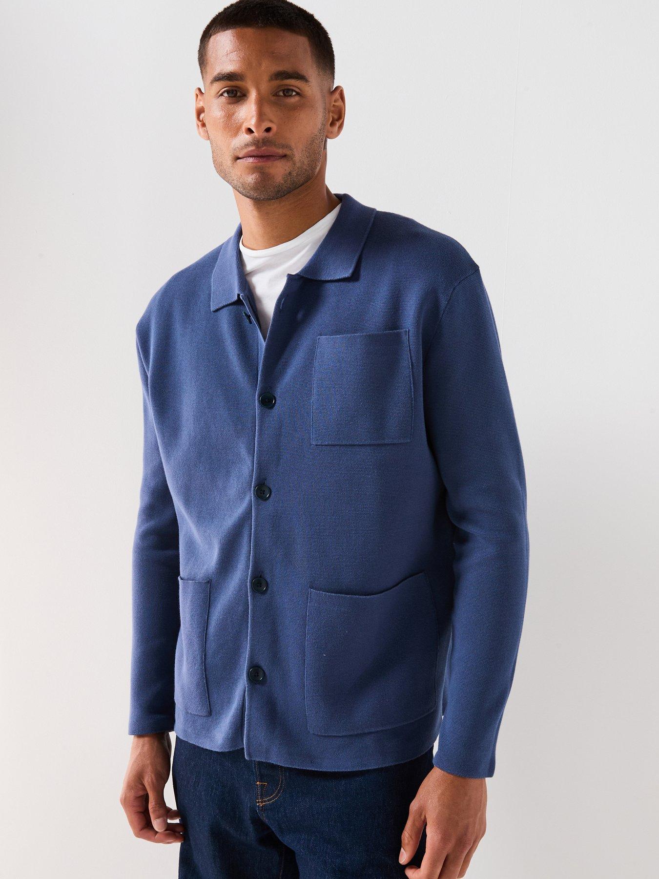 undefined Mike Lightweight Relaxed Fit Long Sleeve Knitted Cardigan - Blue