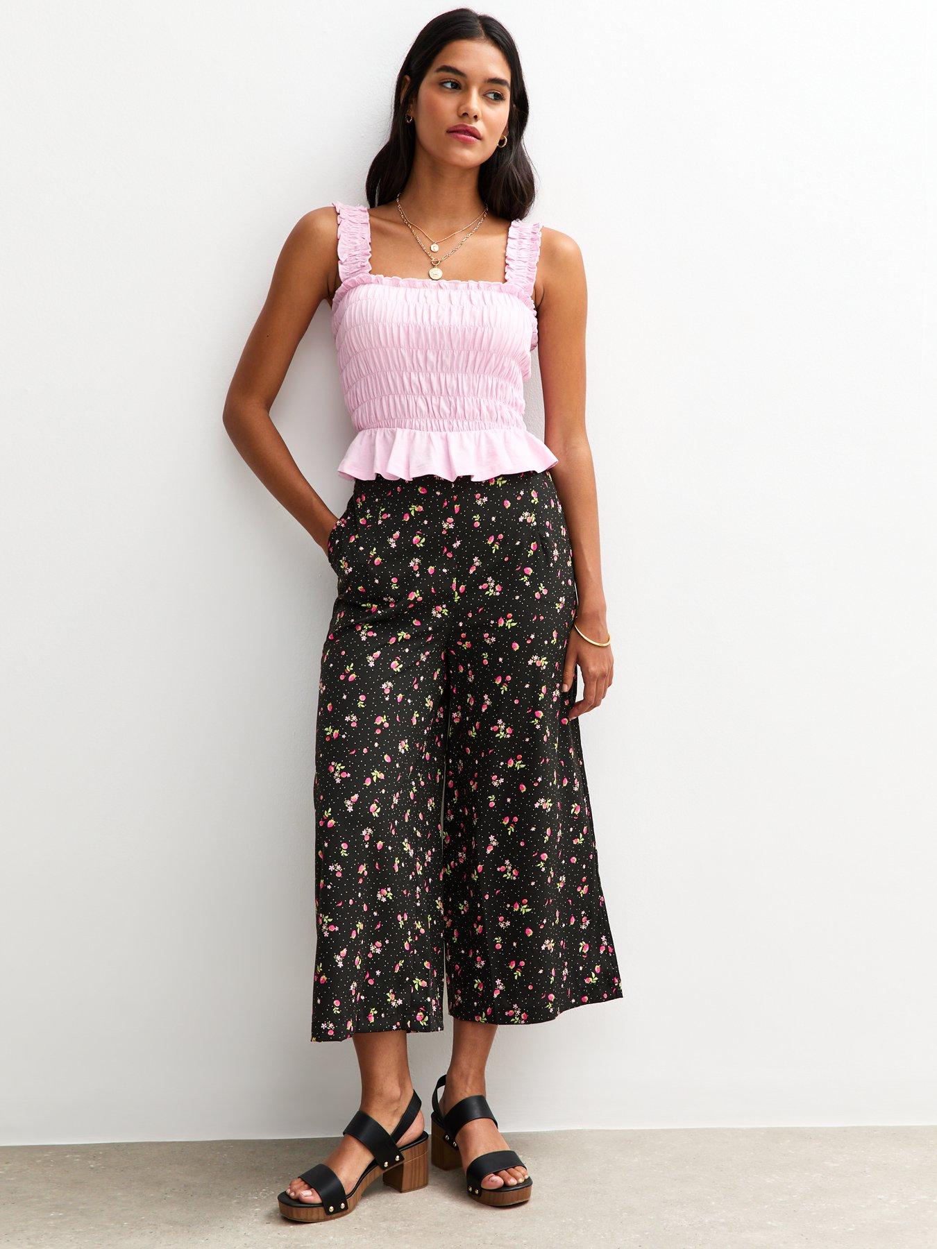 new-look-floral-print-cropped-trousers-black