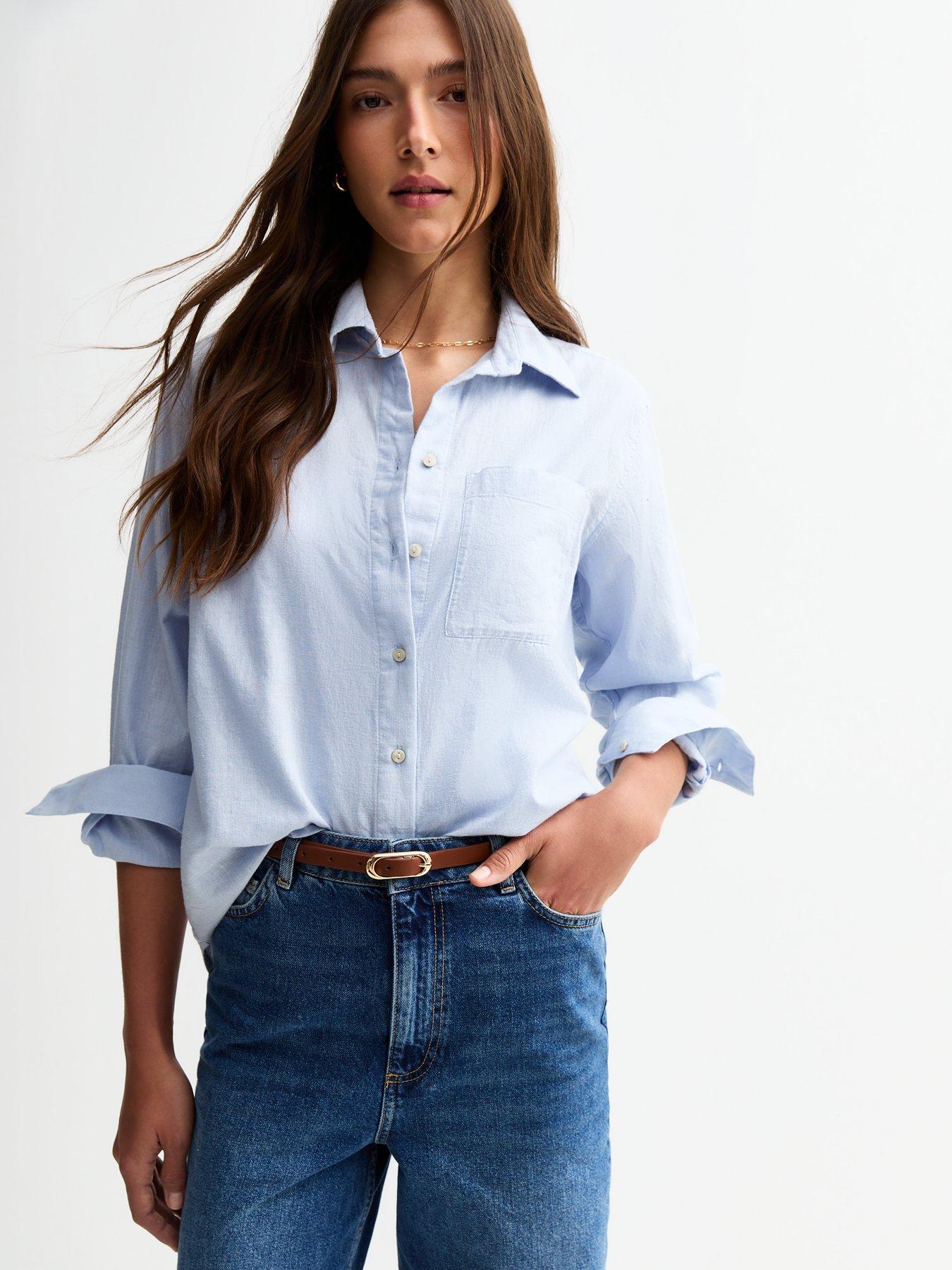 Image of New Look Blue Long Sleeve Chambray Shirt