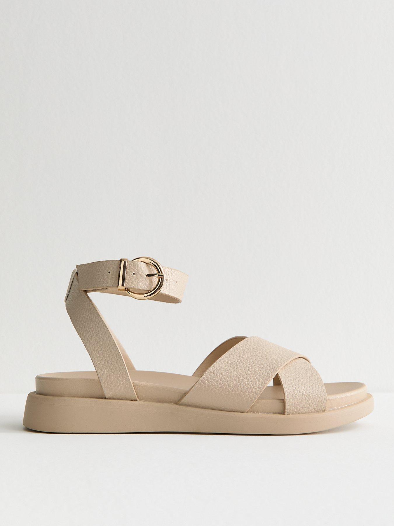 New Look Wide Fit Off White Faux Leather Crossover Strap Sandals