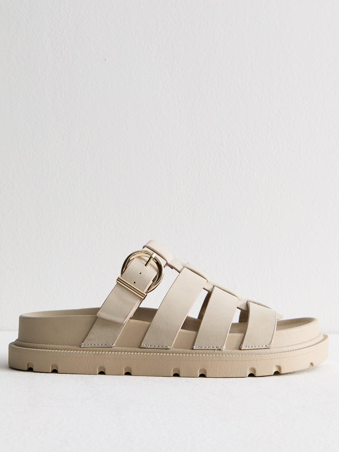 undefined Faux Suede Gladiator Mule Sandals - Off White