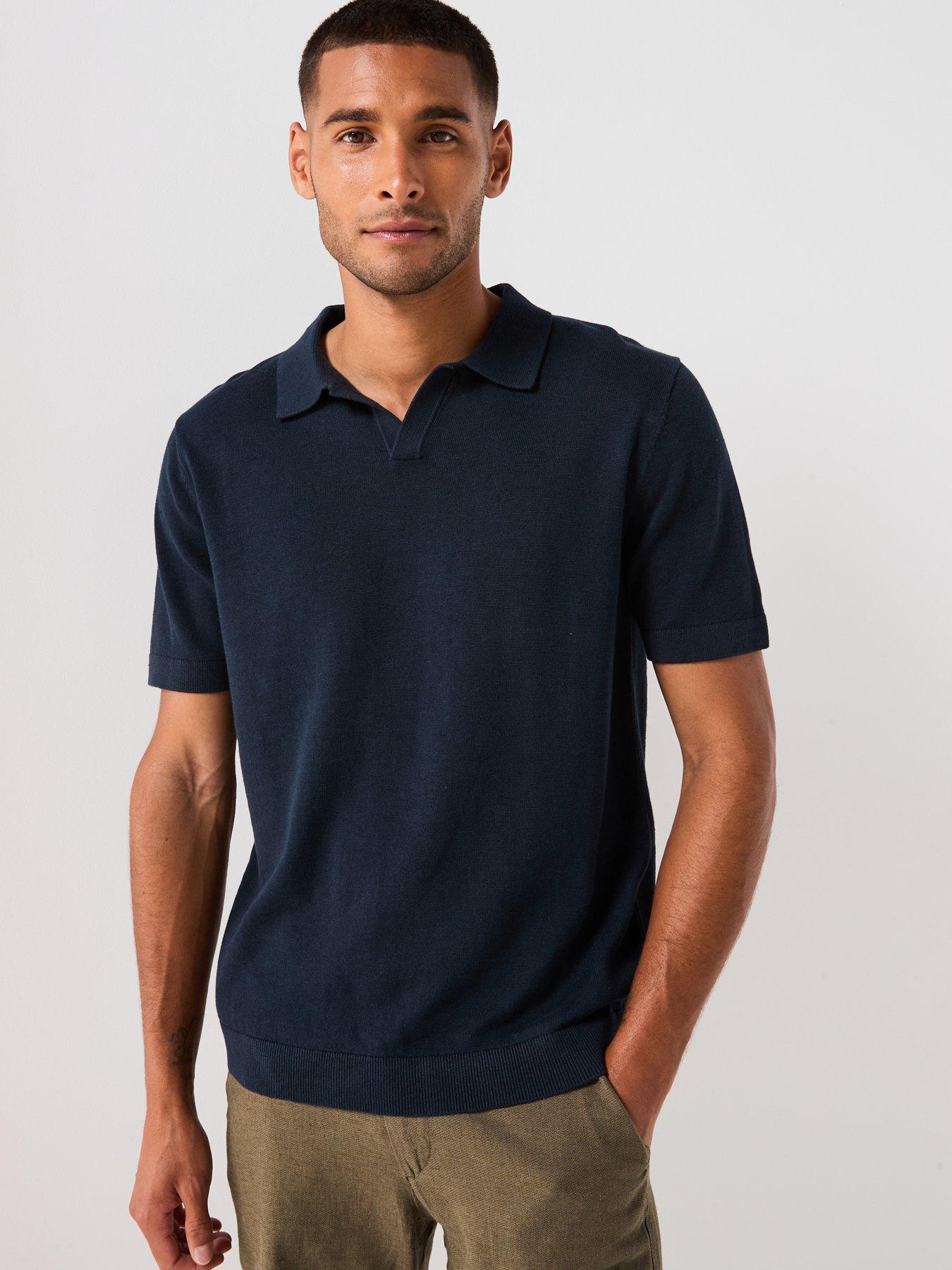 undefined Mattis Short Sleeve Open Collar Knitted Polo - Navy
