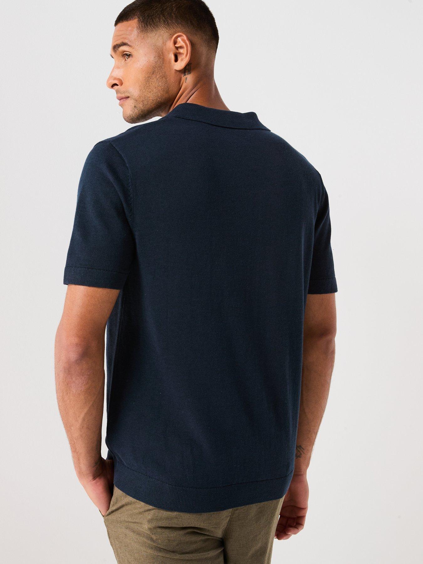 Image 2 of 5 of Selected Homme Mattis Short Sleeve Open Collar Knitted Polo - Navy