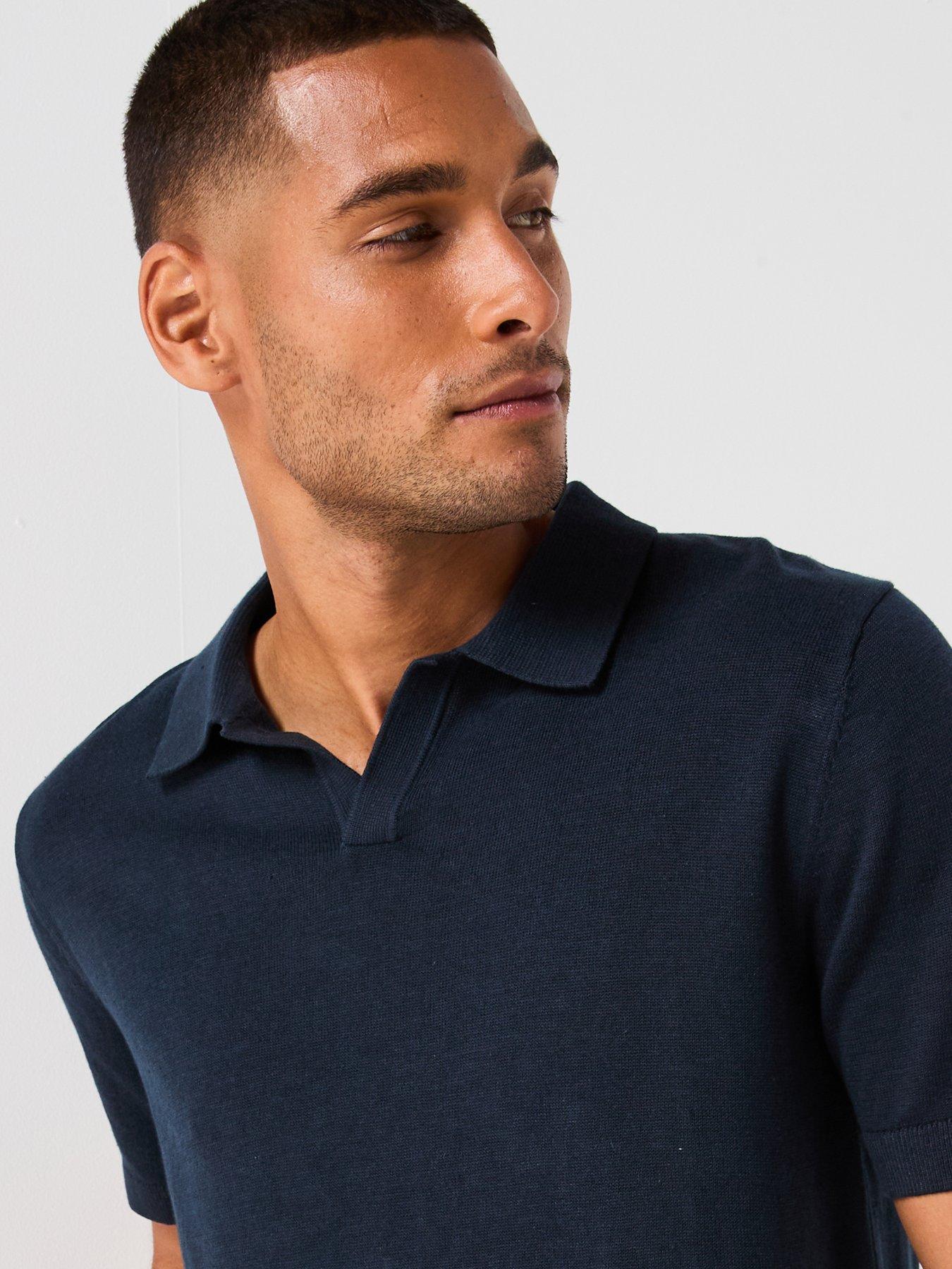 Image 4 of 5 of Selected Homme Mattis Short Sleeve Open Collar Knitted Polo - Navy