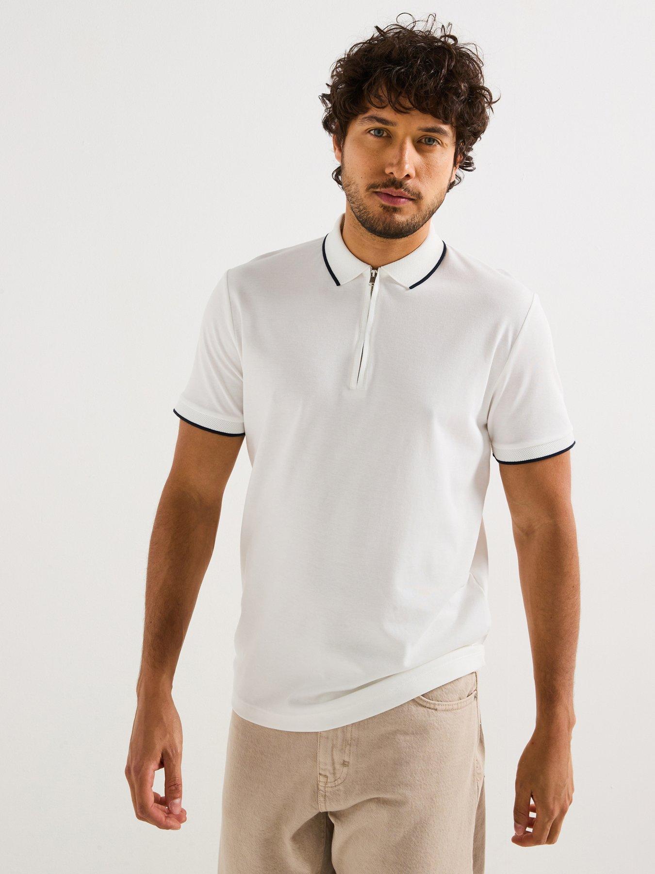 Image of Selected Homme Fave Sport Zip Short Sleeve Polo Shirt - White