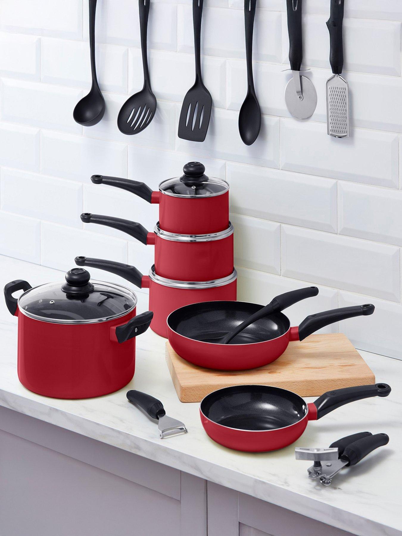 Image 1 of 7 of Swan Townhouse 14-Piece Pan and Kitchen Tool Set - Red