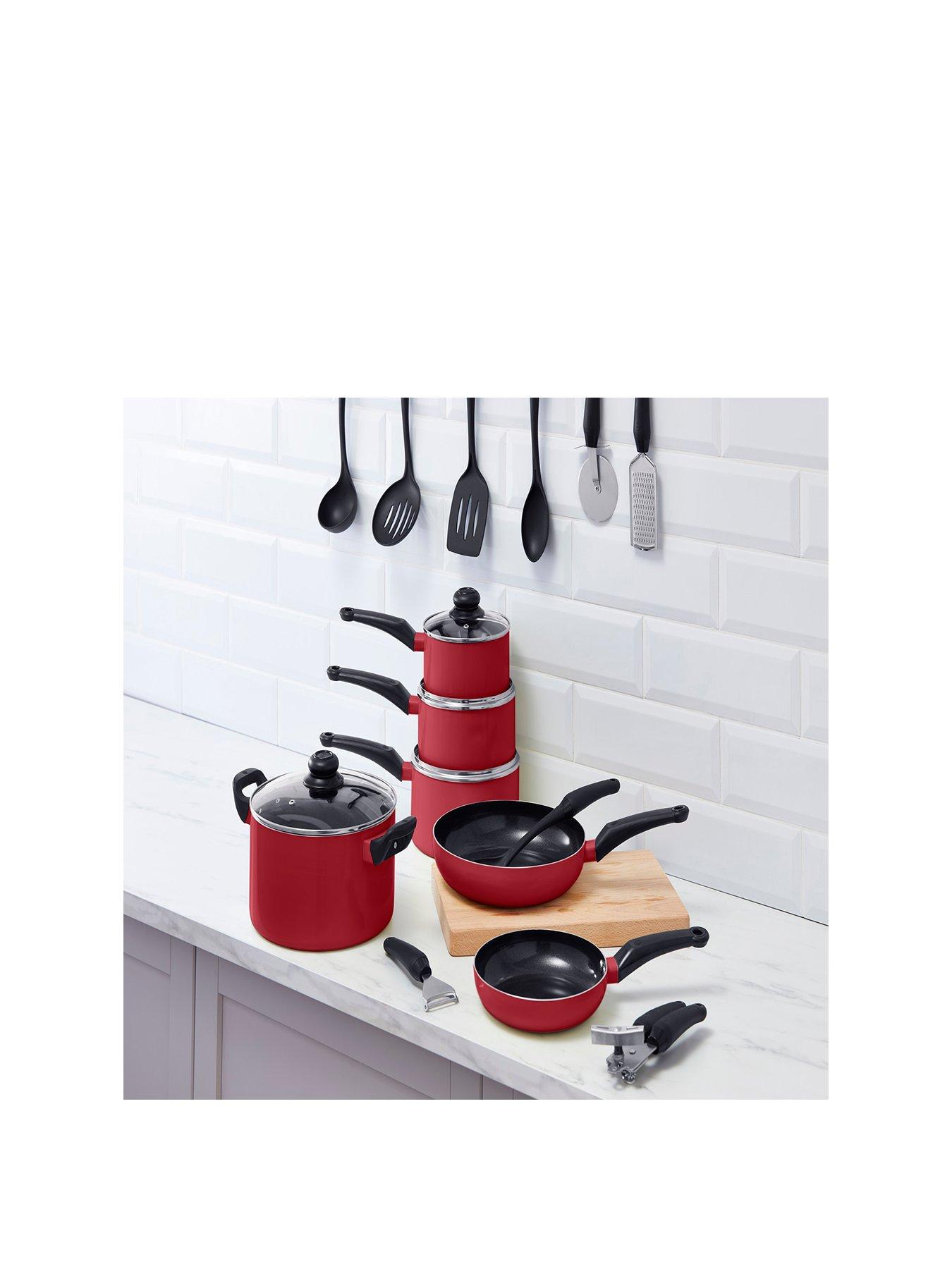 Image 2 of 7 of Swan Townhouse 14-Piece Pan and Kitchen Tool Set - Red