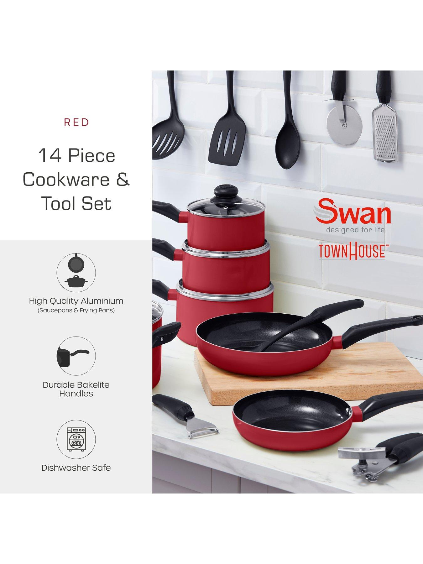 Image 3 of 7 of Swan Townhouse 14-Piece Pan and Kitchen Tool Set - Red