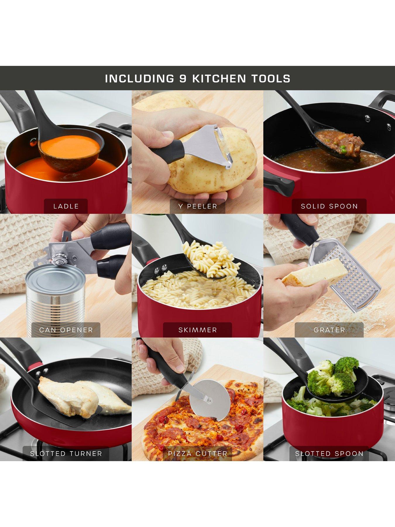 Image 6 of 7 of Swan Townhouse 14-Piece Pan and Kitchen Tool Set - Red