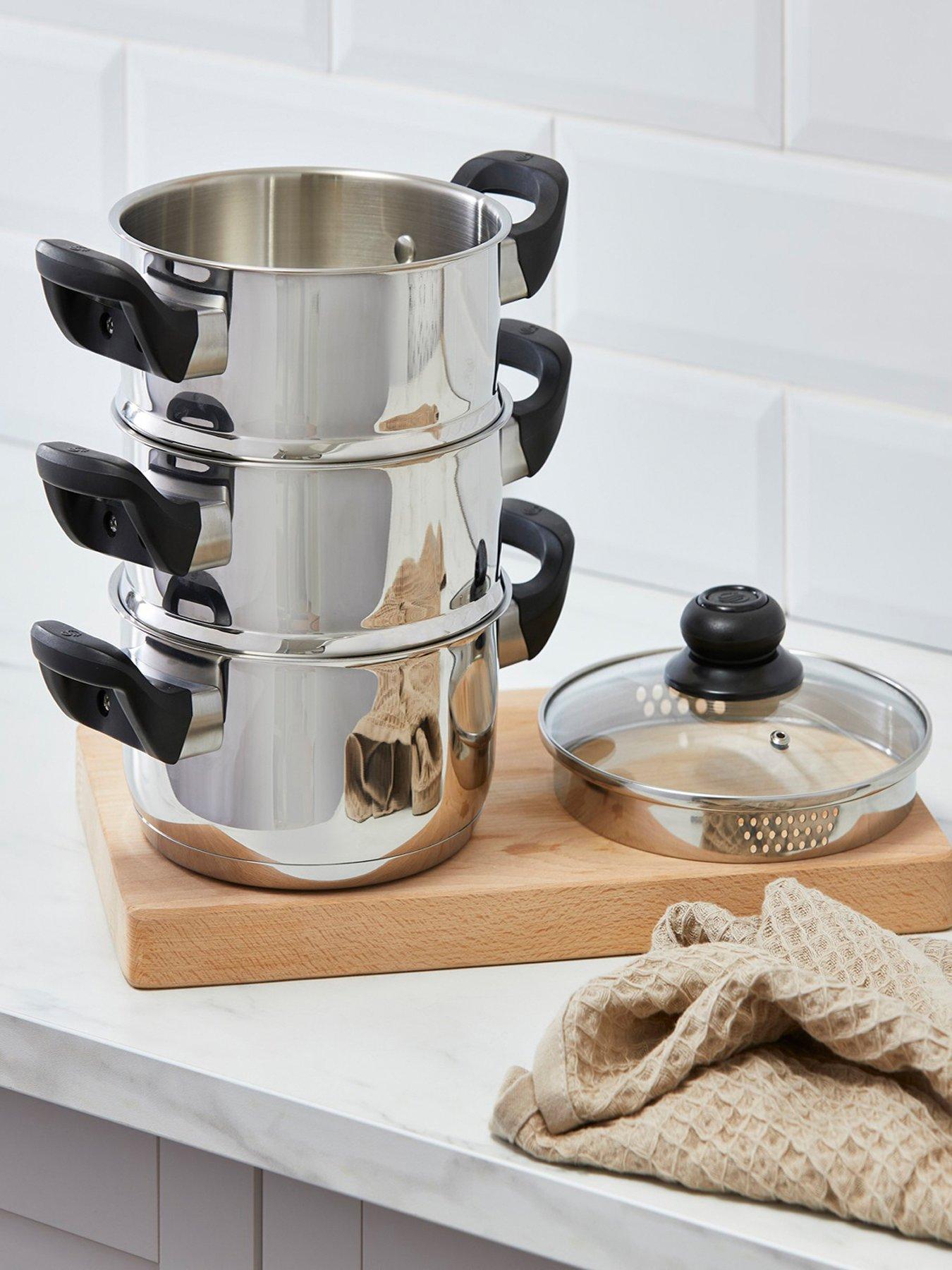 Image 1 of 7 of Swan Townhouse 18cm Stainless Steel 3 Tier Steamer