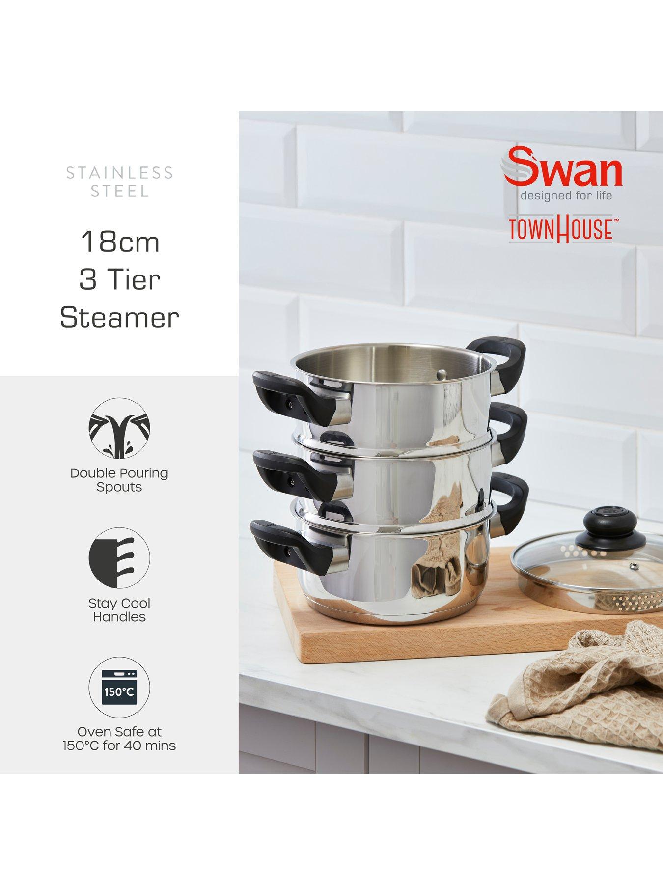 Image 3 of 7 of Swan Townhouse 18cm Stainless Steel 3 Tier Steamer