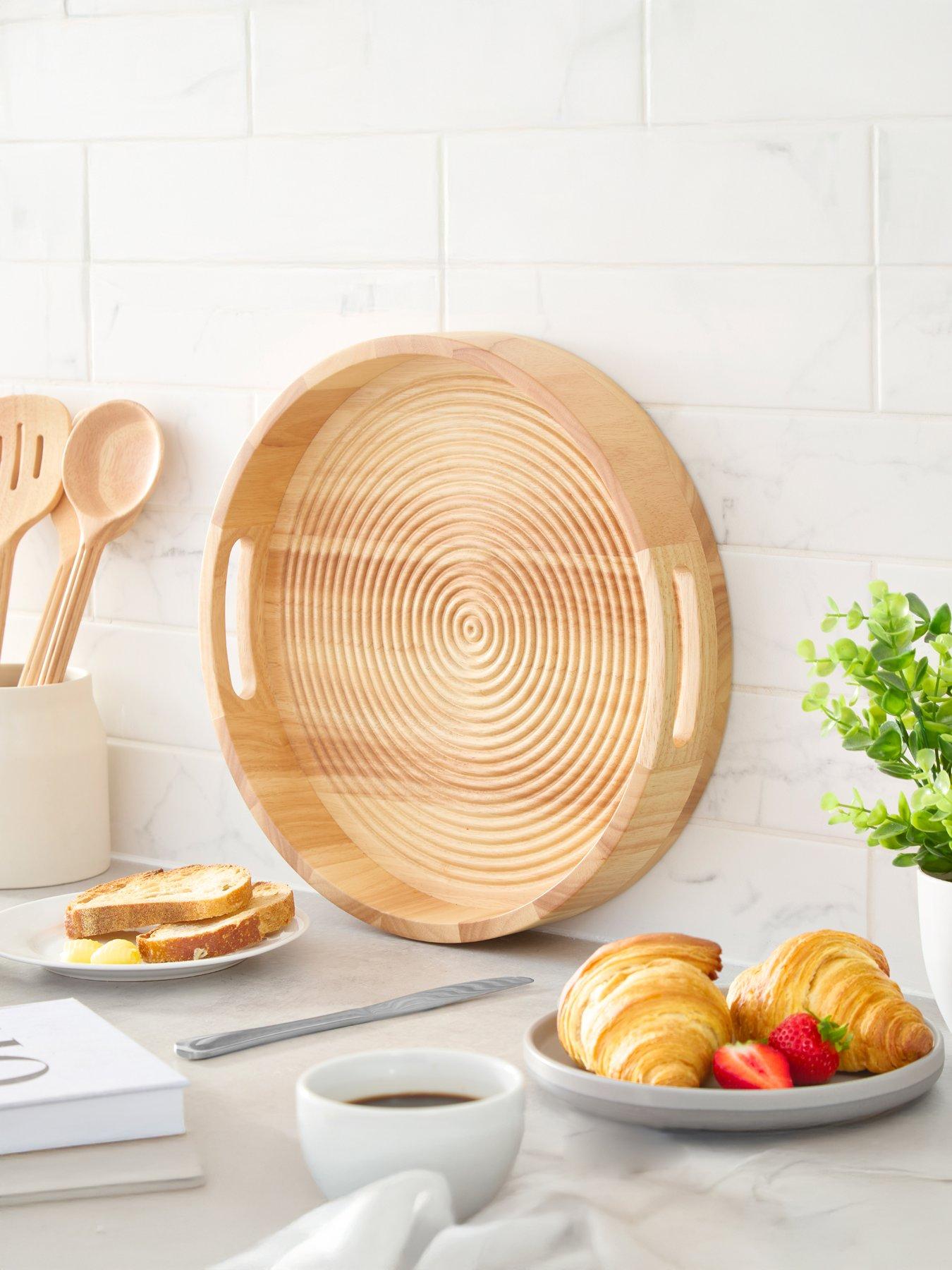 Sur La Table Round Serving Tray with Handles- Hevea Wood