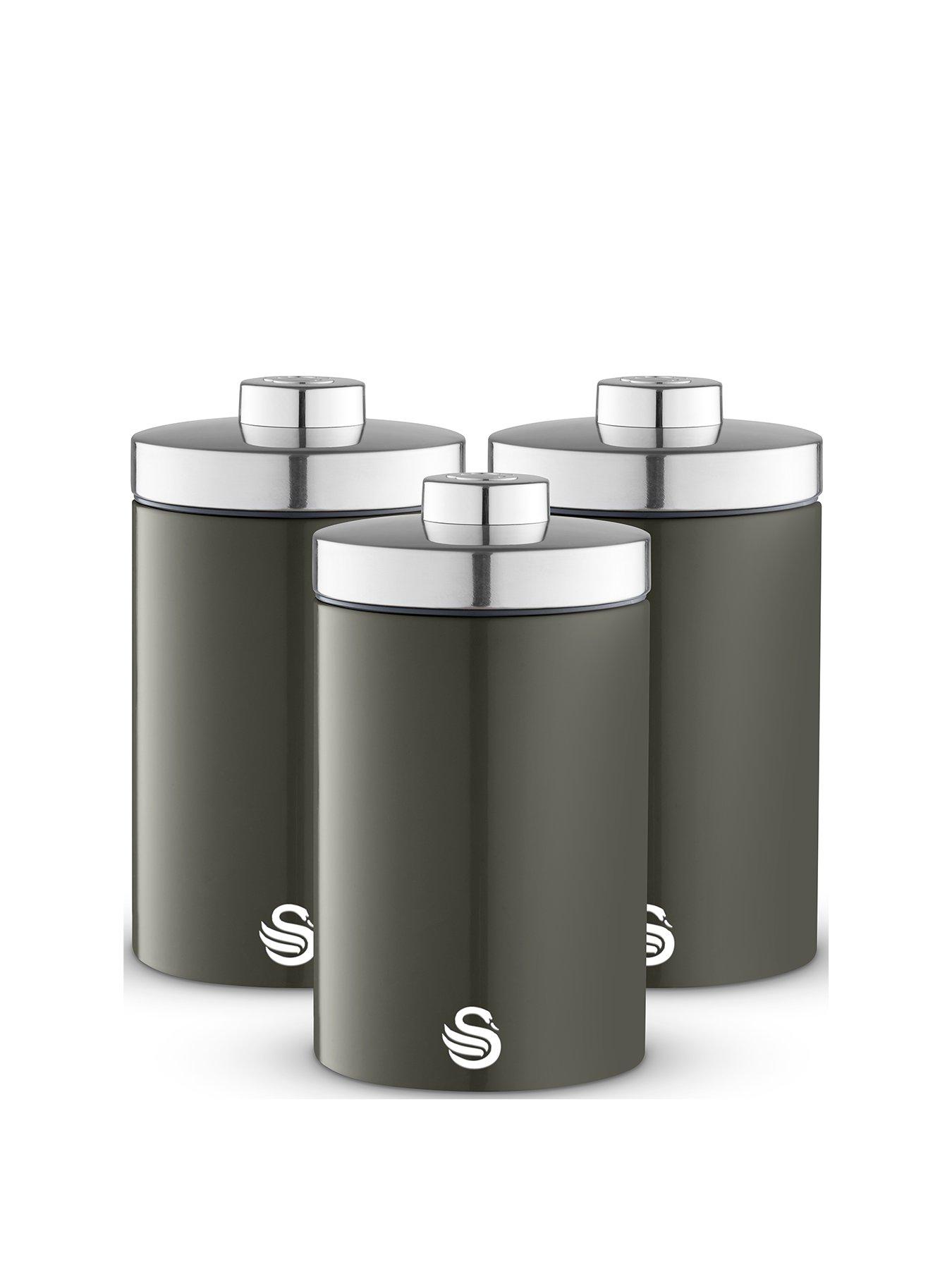 undefined Townhouse Set of 3 Storage Canisters for Coffee/Sugar/Tea - Graphite Grey