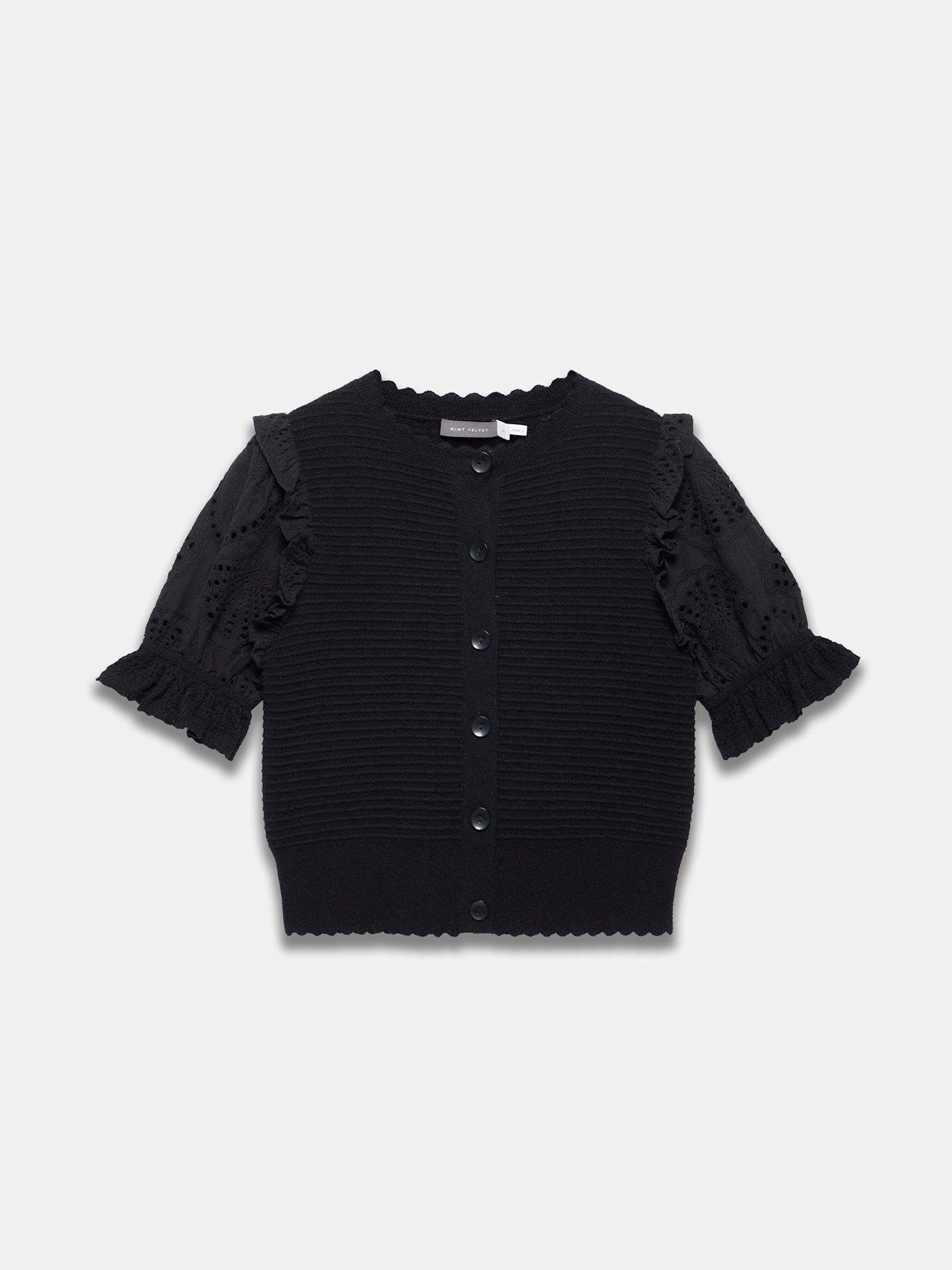 Image 5 of 6 of Mint Velvet Broderie Sleeve Cardigan - Black
