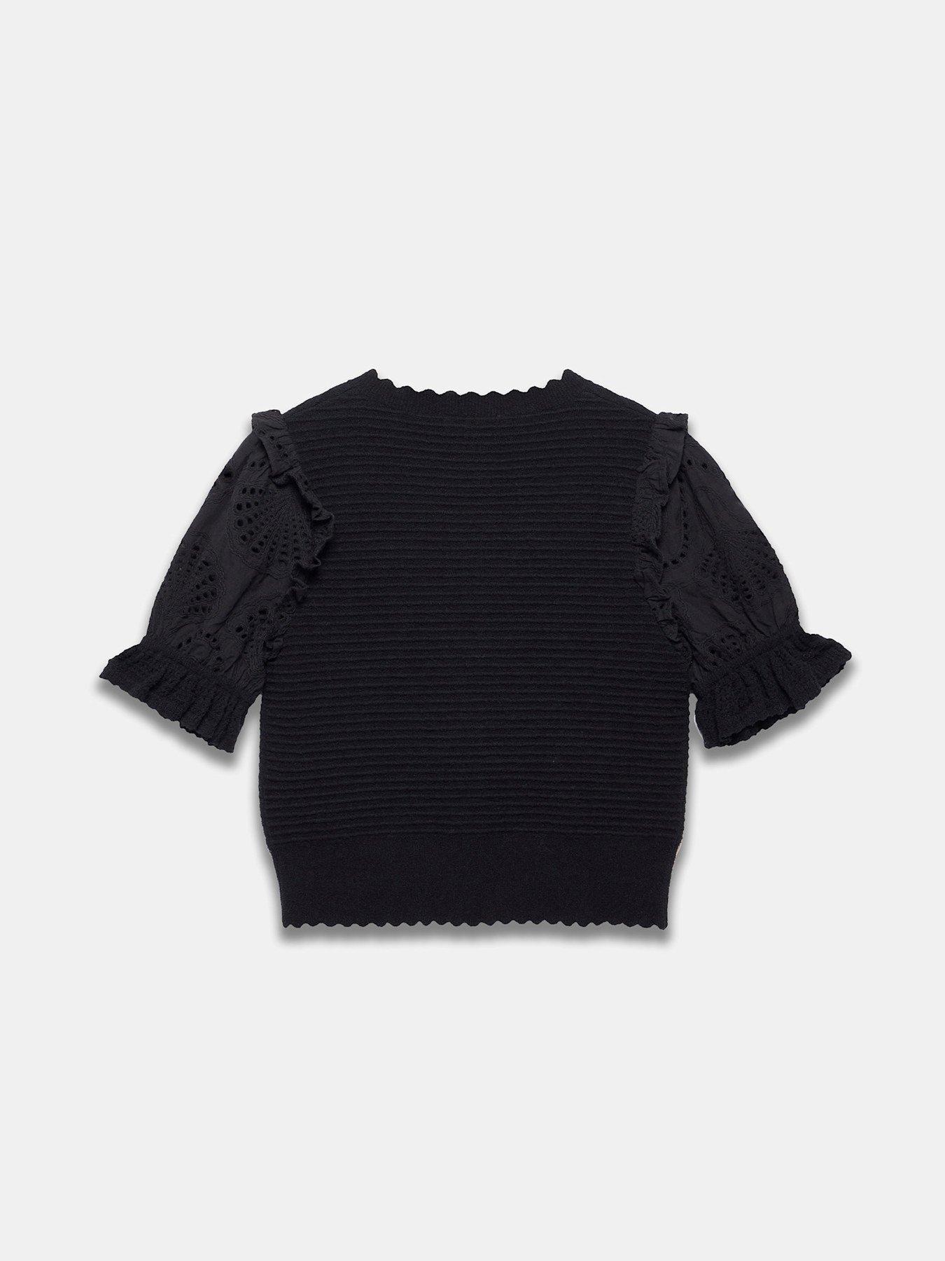 Image 6 of 6 of Mint Velvet Broderie Sleeve Cardigan - Black