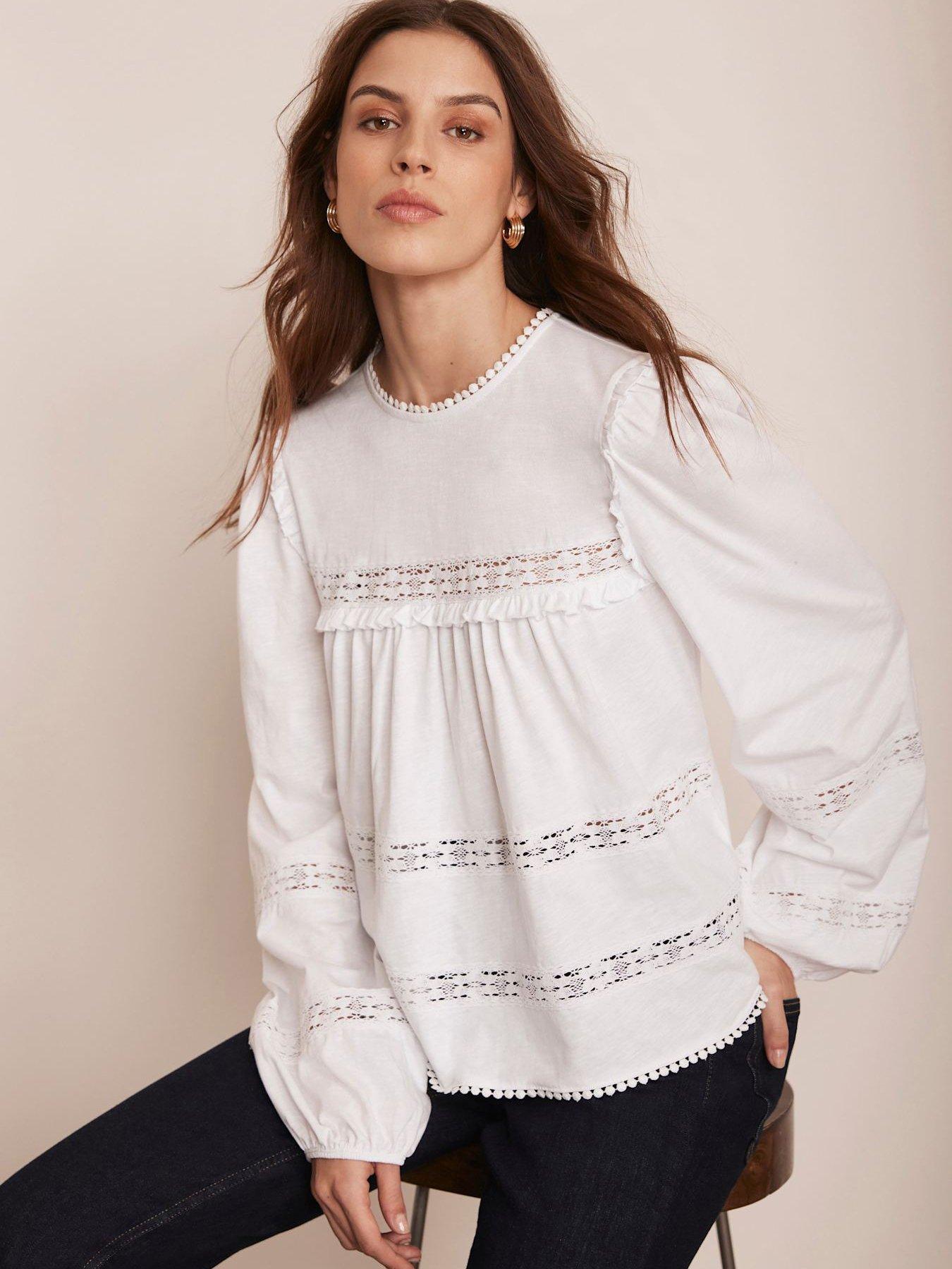 Image 2 of 5 of Mint Velvet White Lace Trim Blouse - Cream