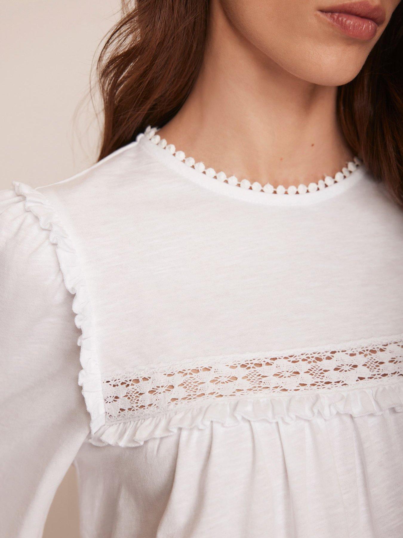 Image 3 of 5 of Mint Velvet White Lace Trim Blouse - Cream