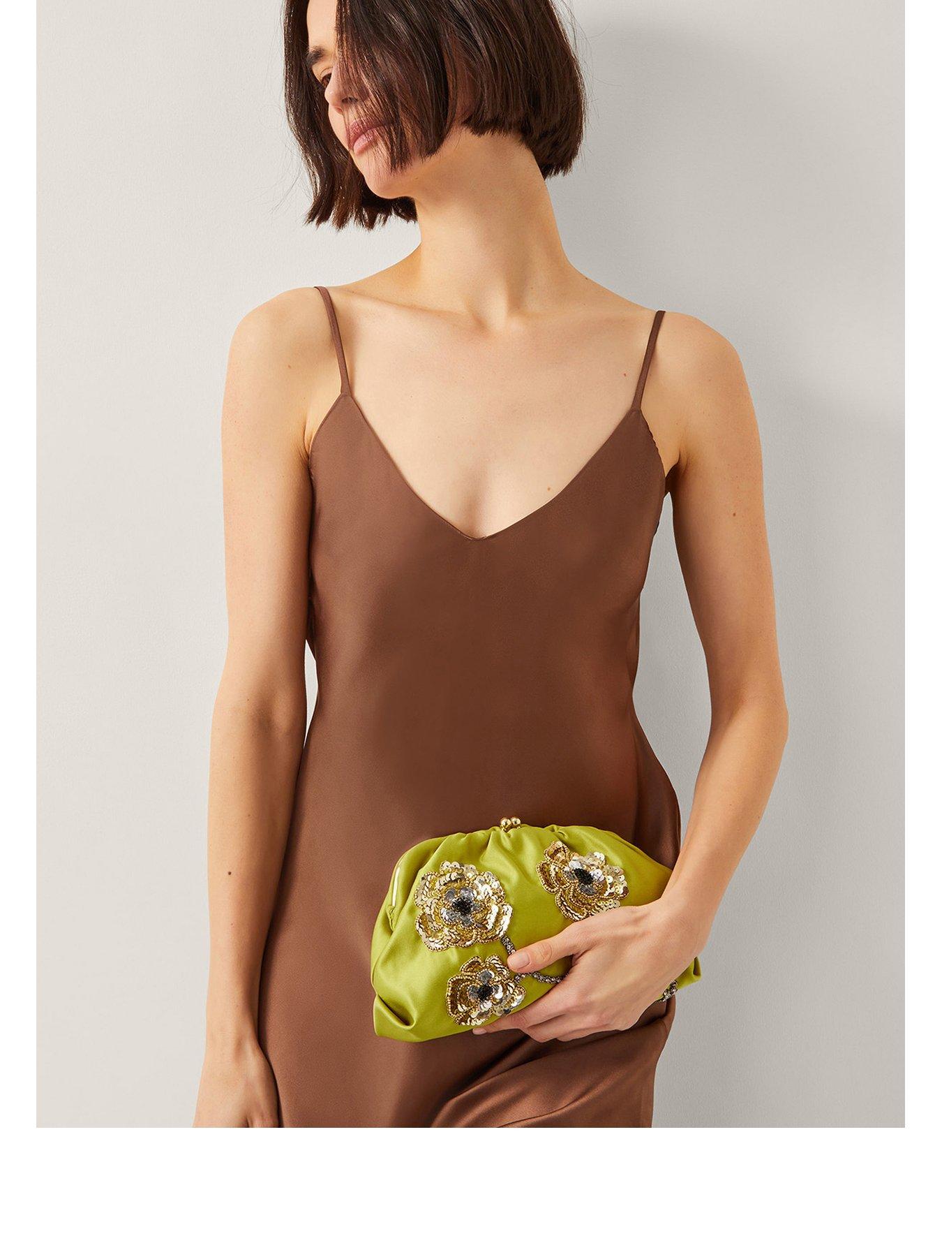Image 1 of 4 of Monsoon Sora Embellished Clutch - Olive