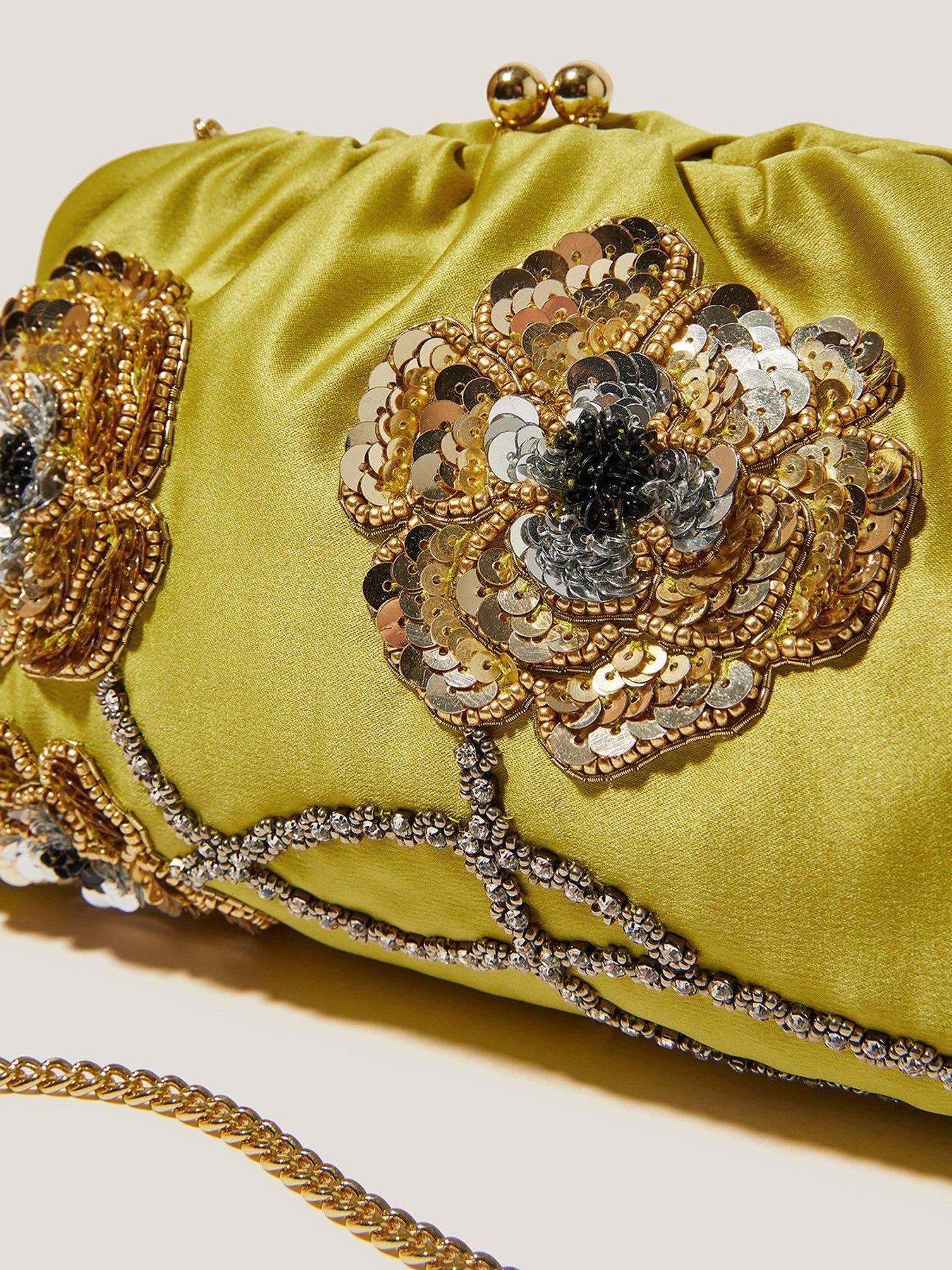 Image 3 of 4 of Monsoon Sora Embellished Clutch - Olive