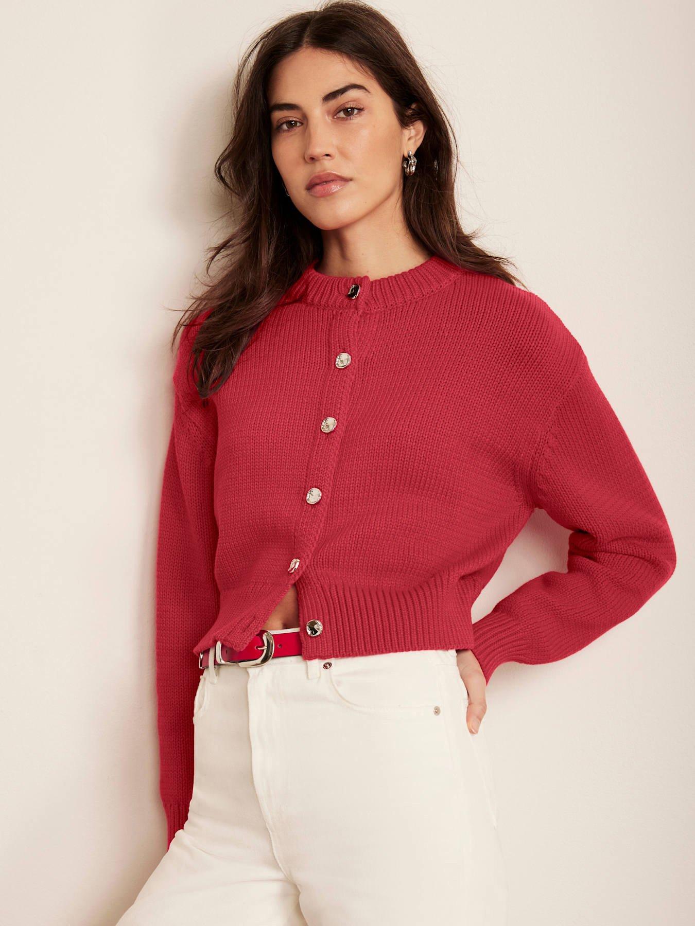 Image 1 of 6 of Mint Velvet Cotton Fitted Cardigan - Red
