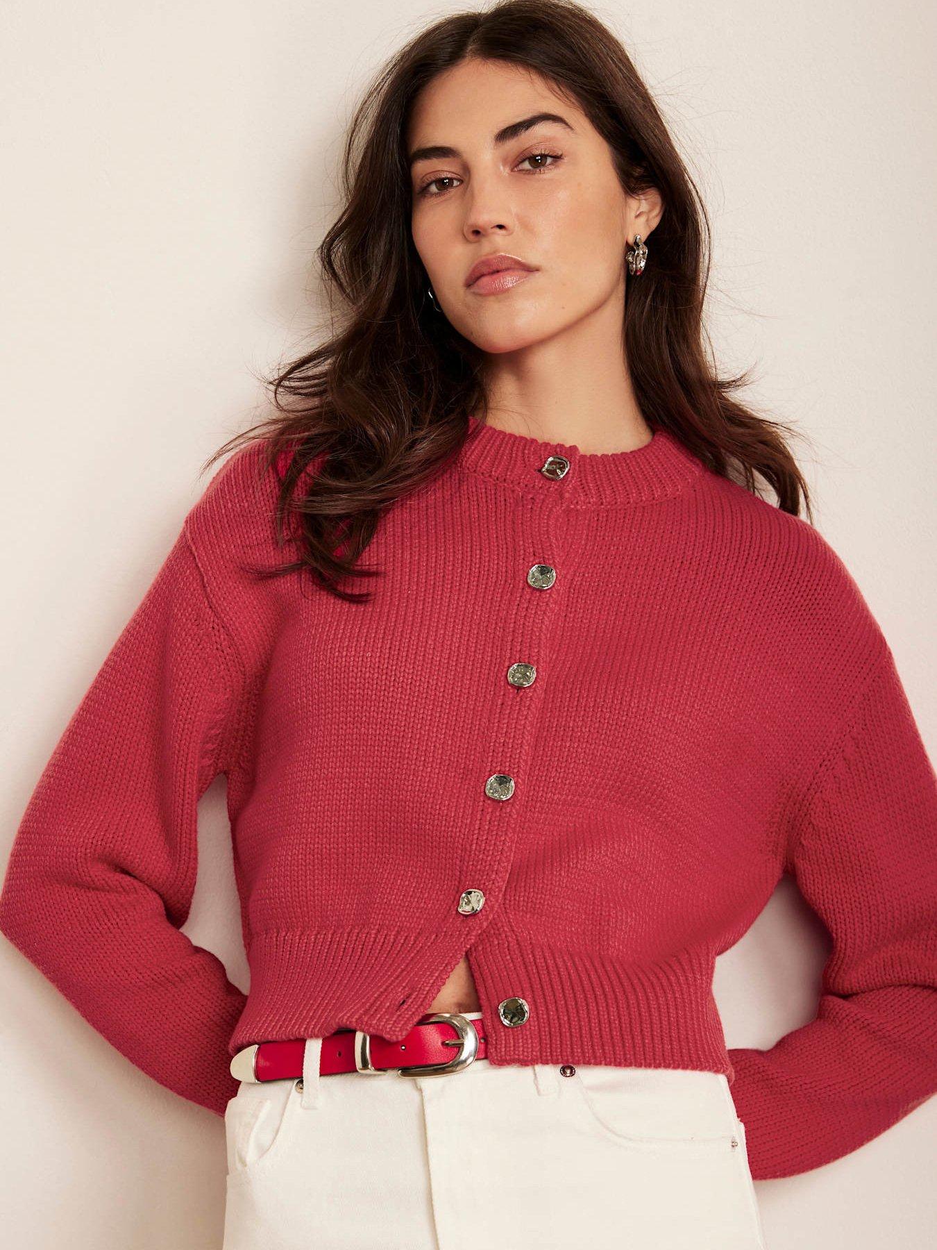 Image 2 of 6 of Mint Velvet Cotton Fitted Cardigan - Red
