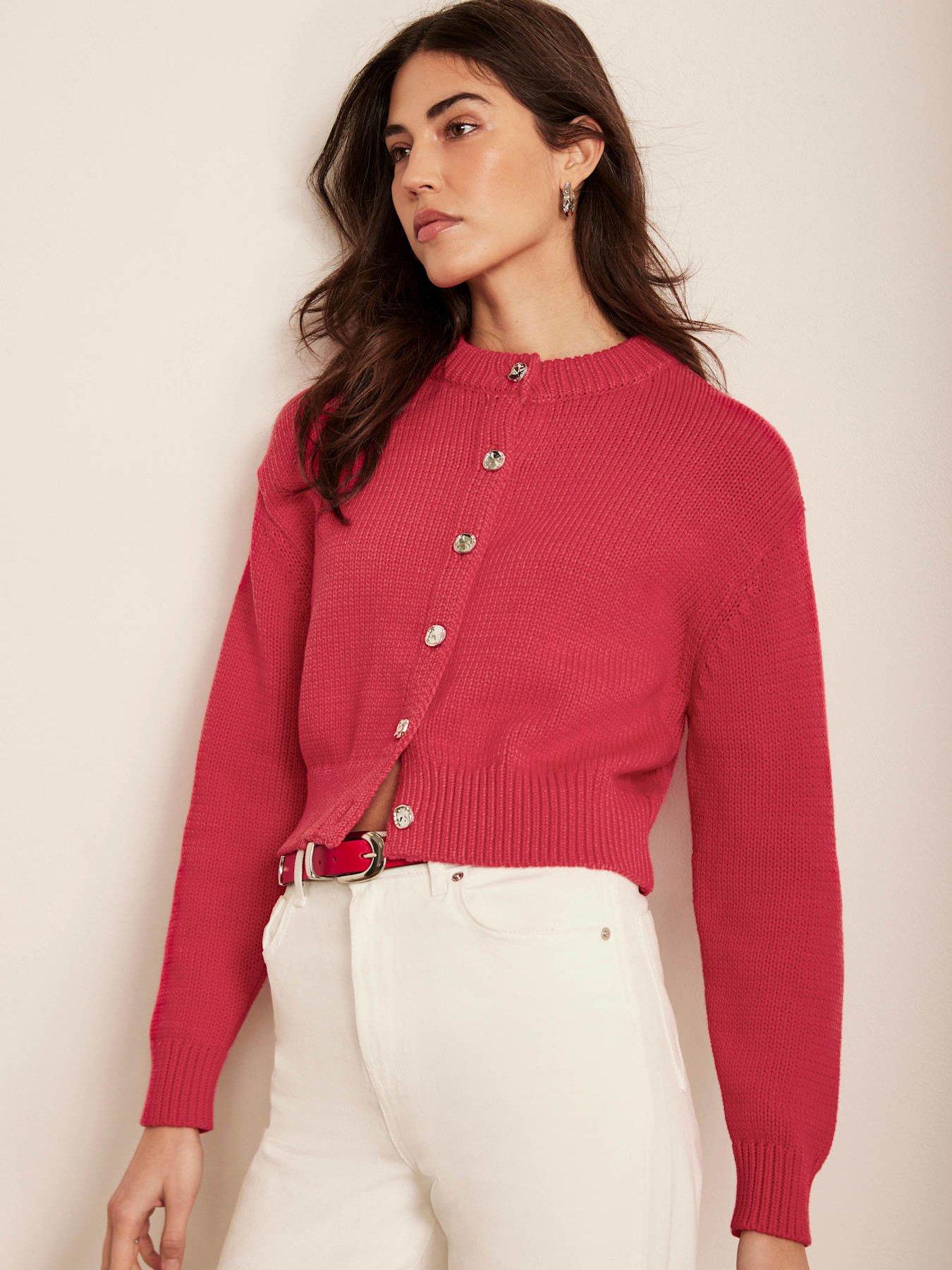 Image 4 of 6 of Mint Velvet Cotton Fitted Cardigan - Red