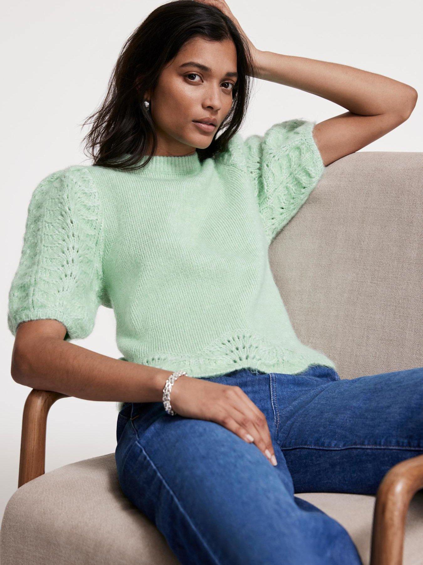 mint-velvet-stitch-sleeve-knit-top-greenoutfit